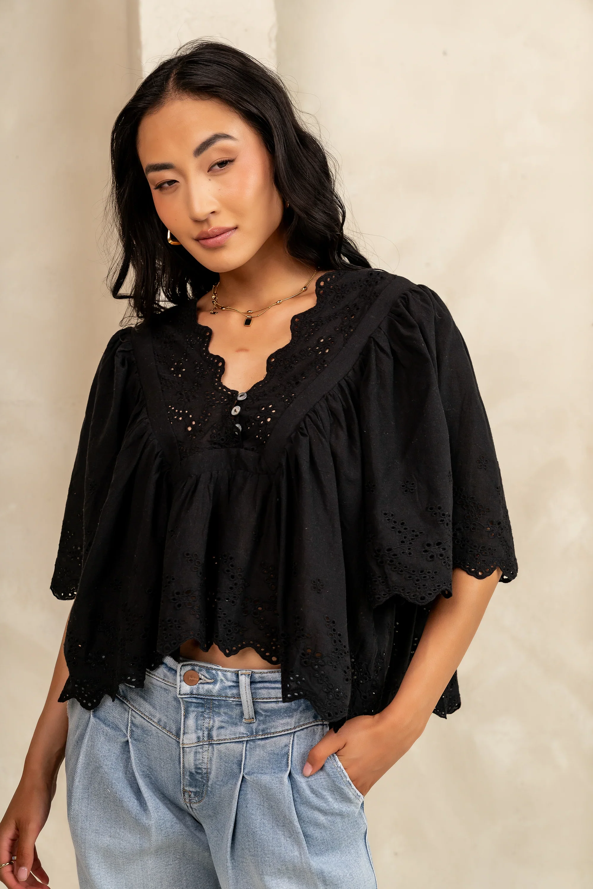 Faye Embroidered Blouse in Black