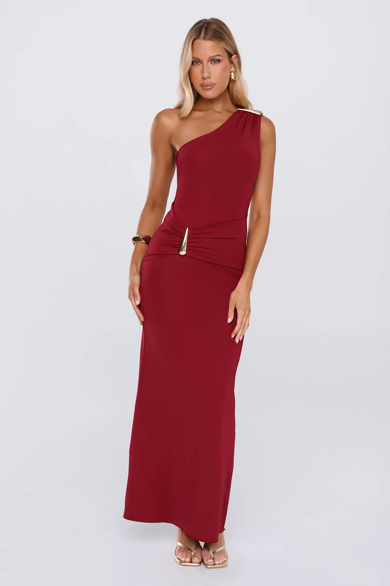 Good Times Club One Shoulder Maxi Dress Wine