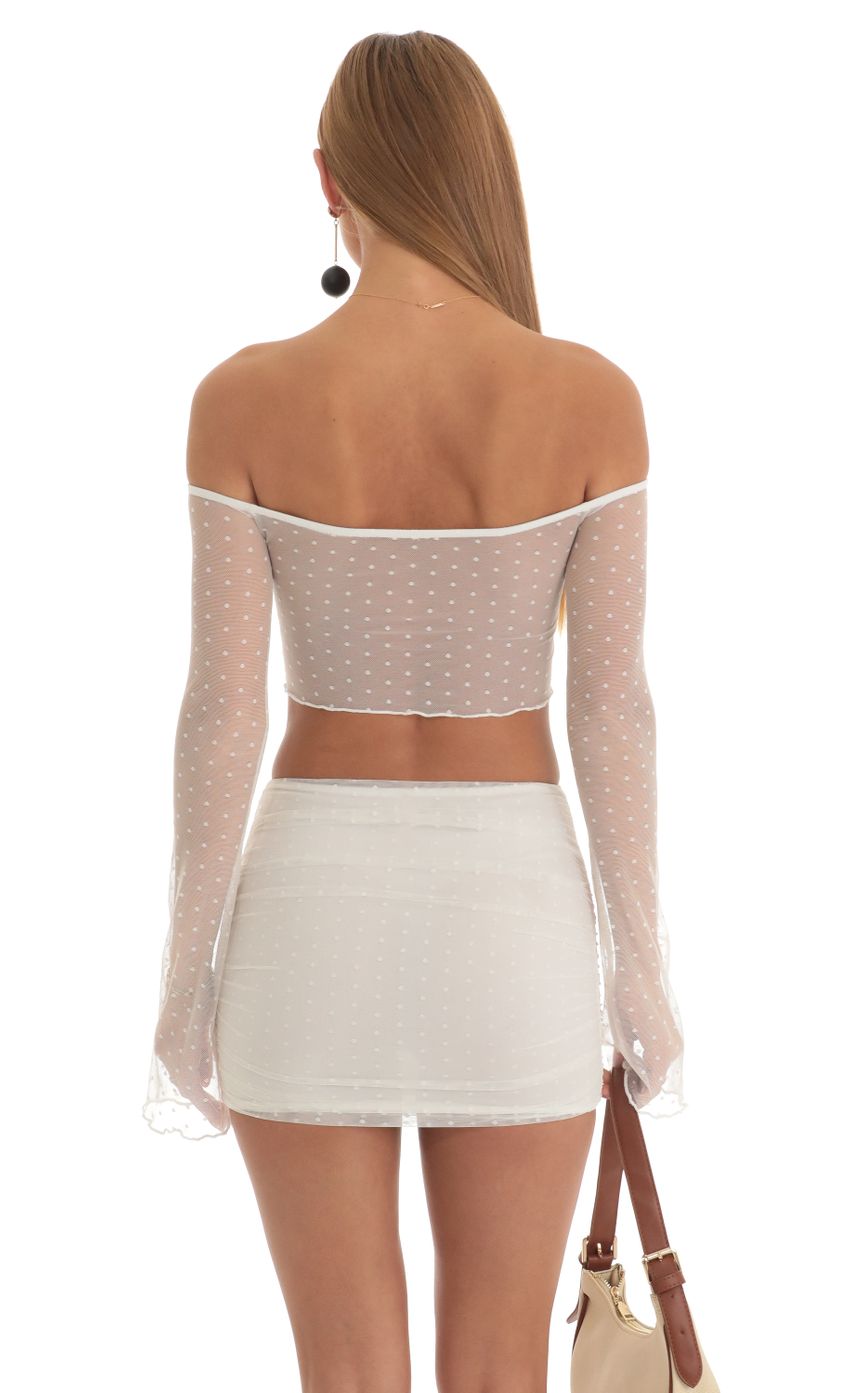Dotted Mesh Two Piece Skirt Set in White