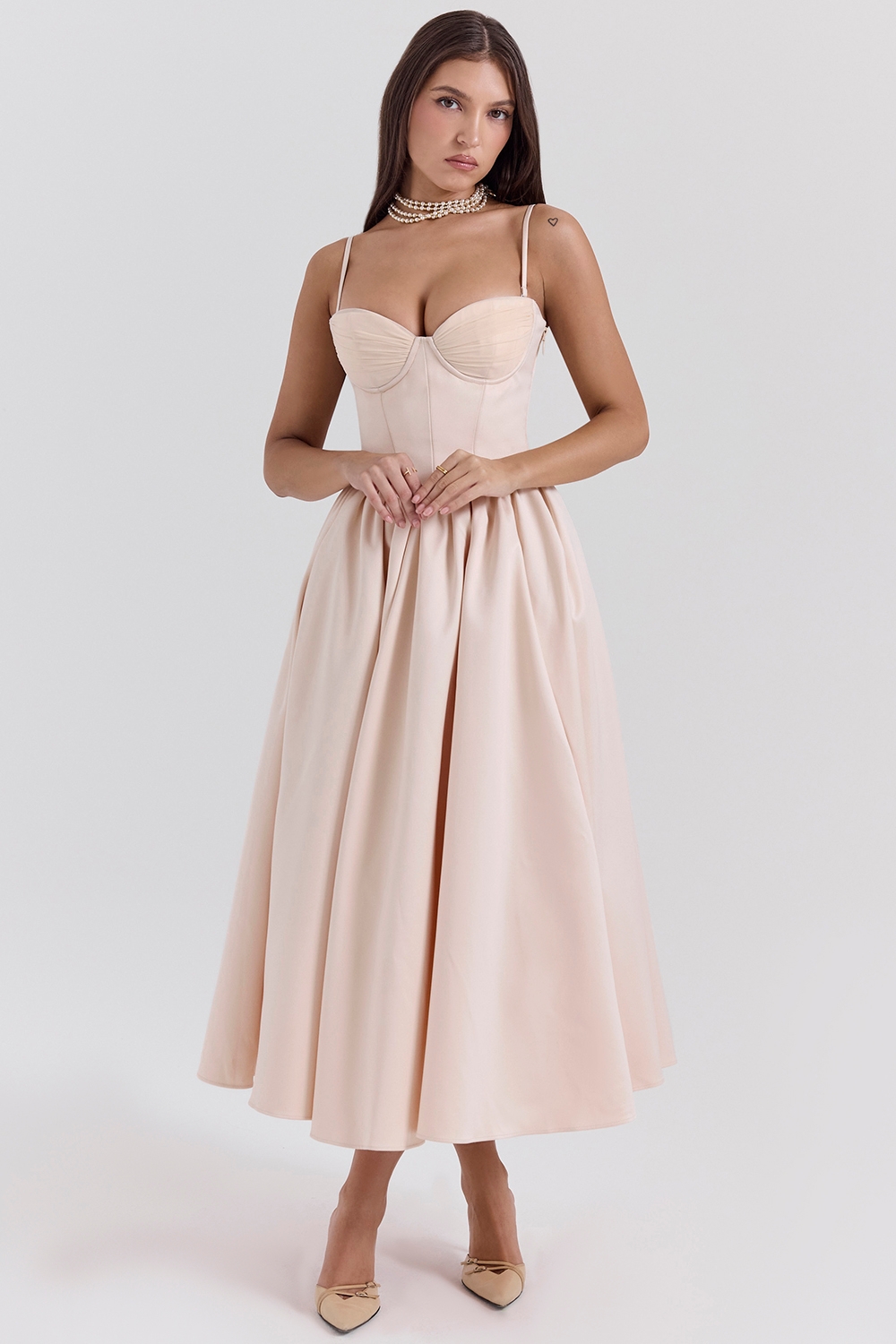 Peach Satin Corset And Skirt