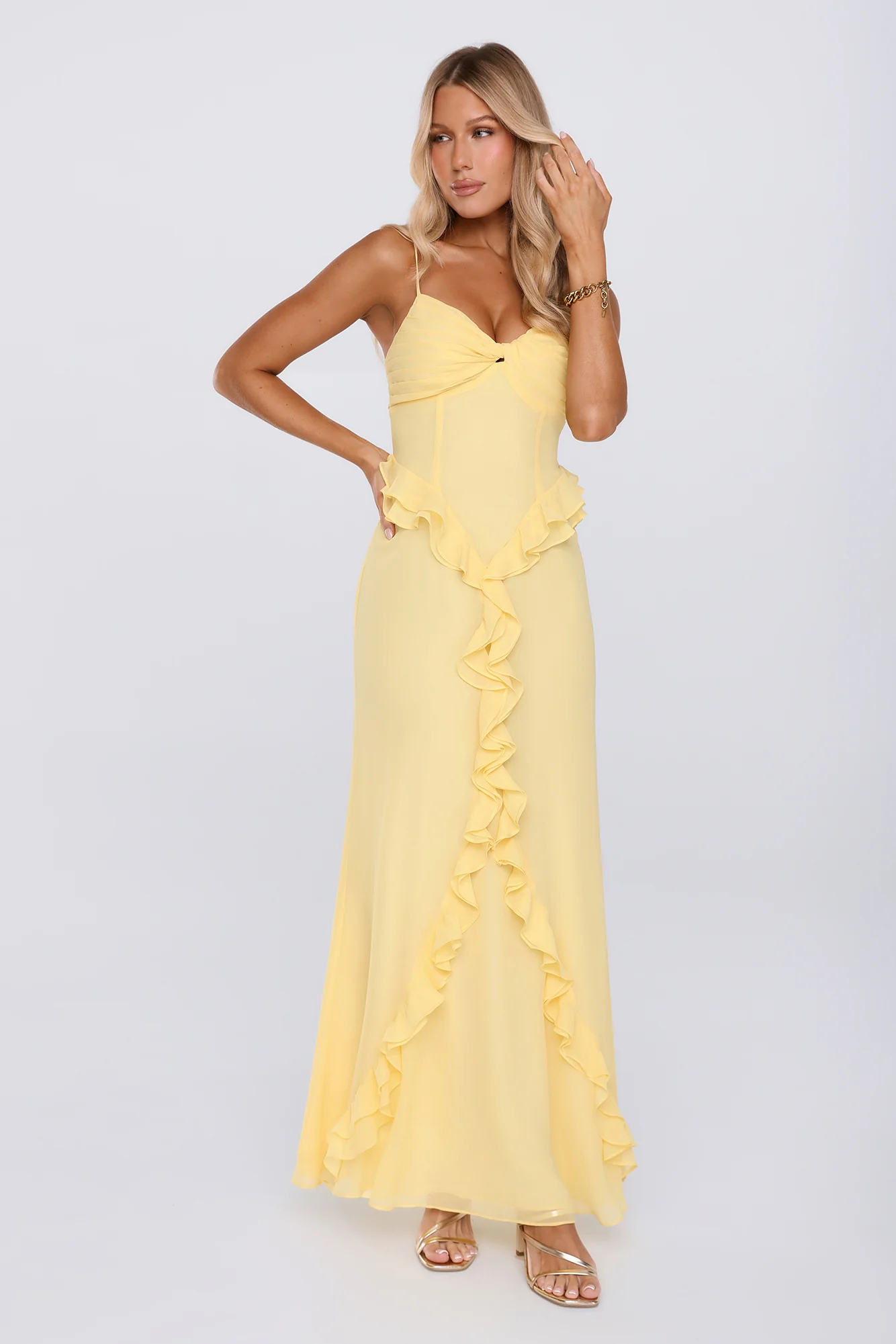 Balmy Nights Club Maxi Dress Lemon