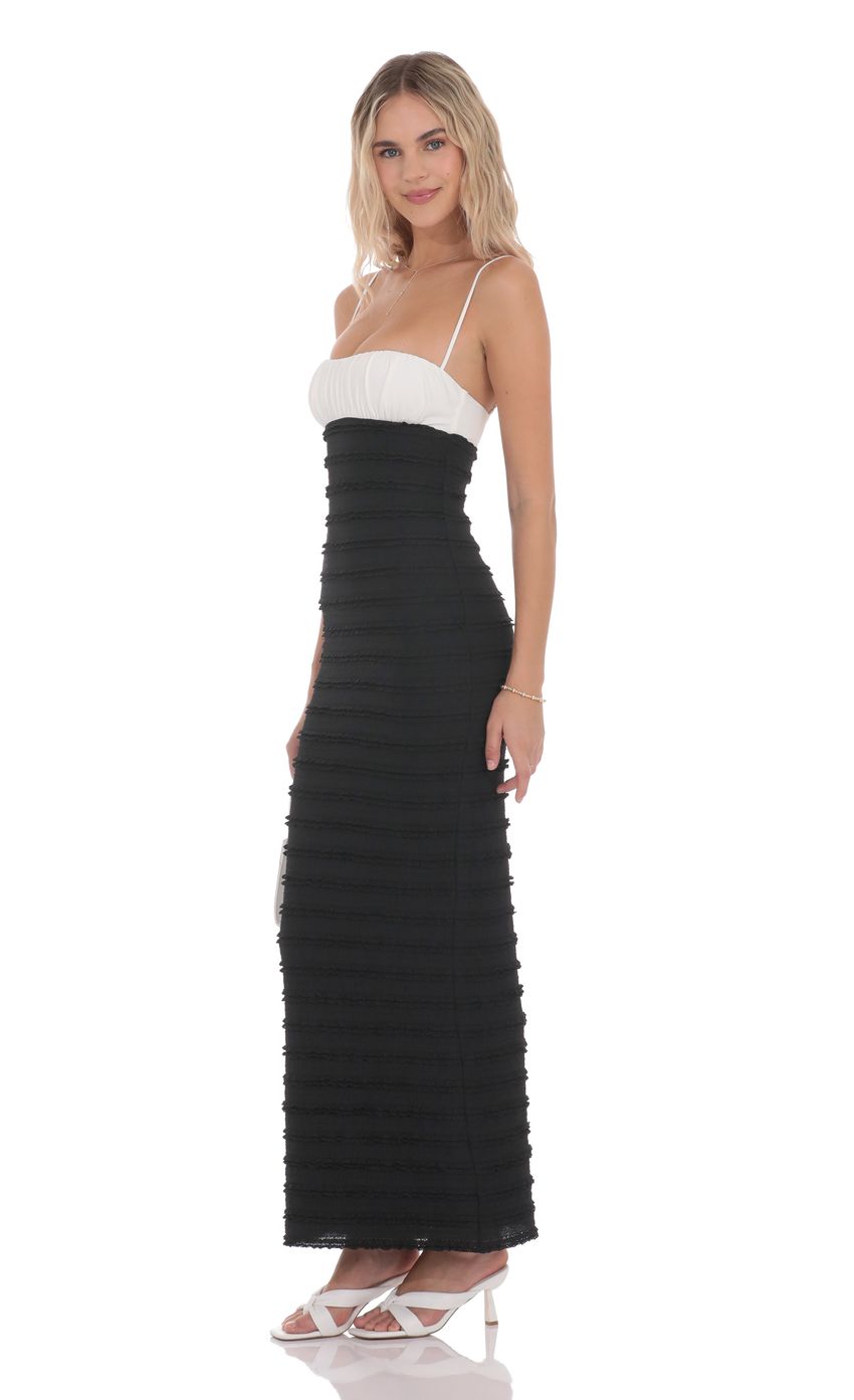 Two-Toned Frill Maxi Dress in Black and White - FASHION NOB