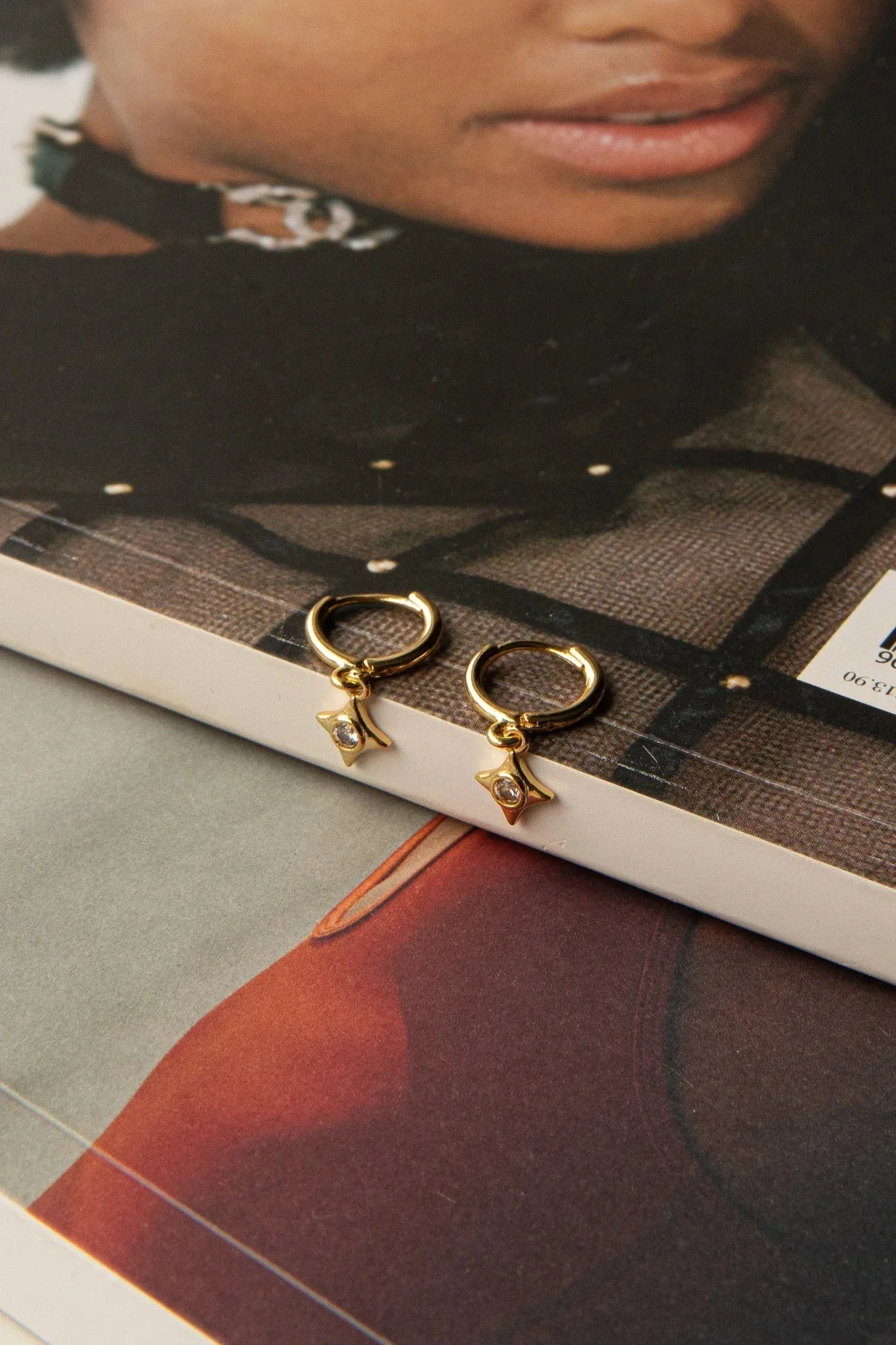 Lucida Drop Diamante Hoop Earrings Gold - luluinthesky