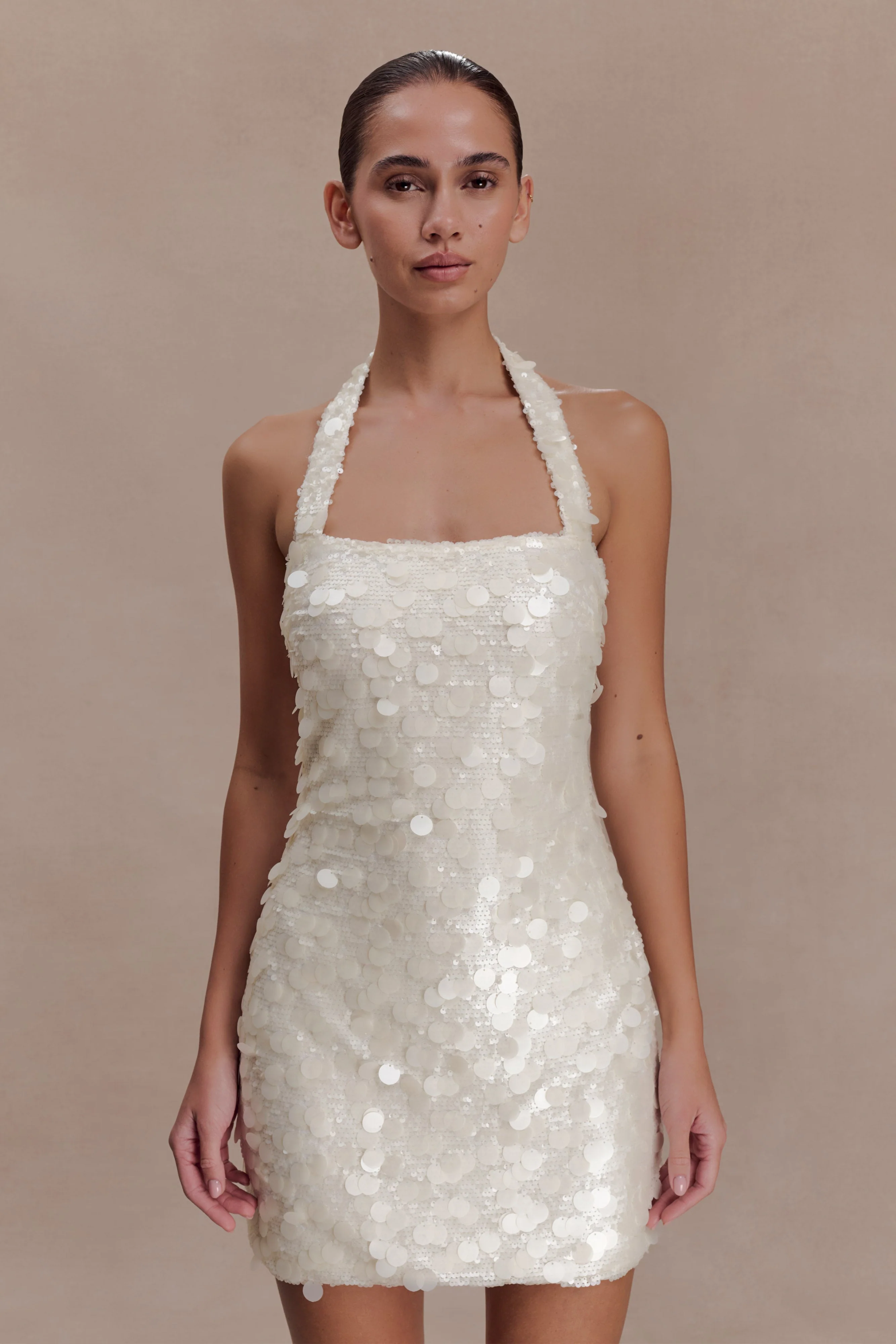 Caralee Sequin Halter Mini Dress - Ivory