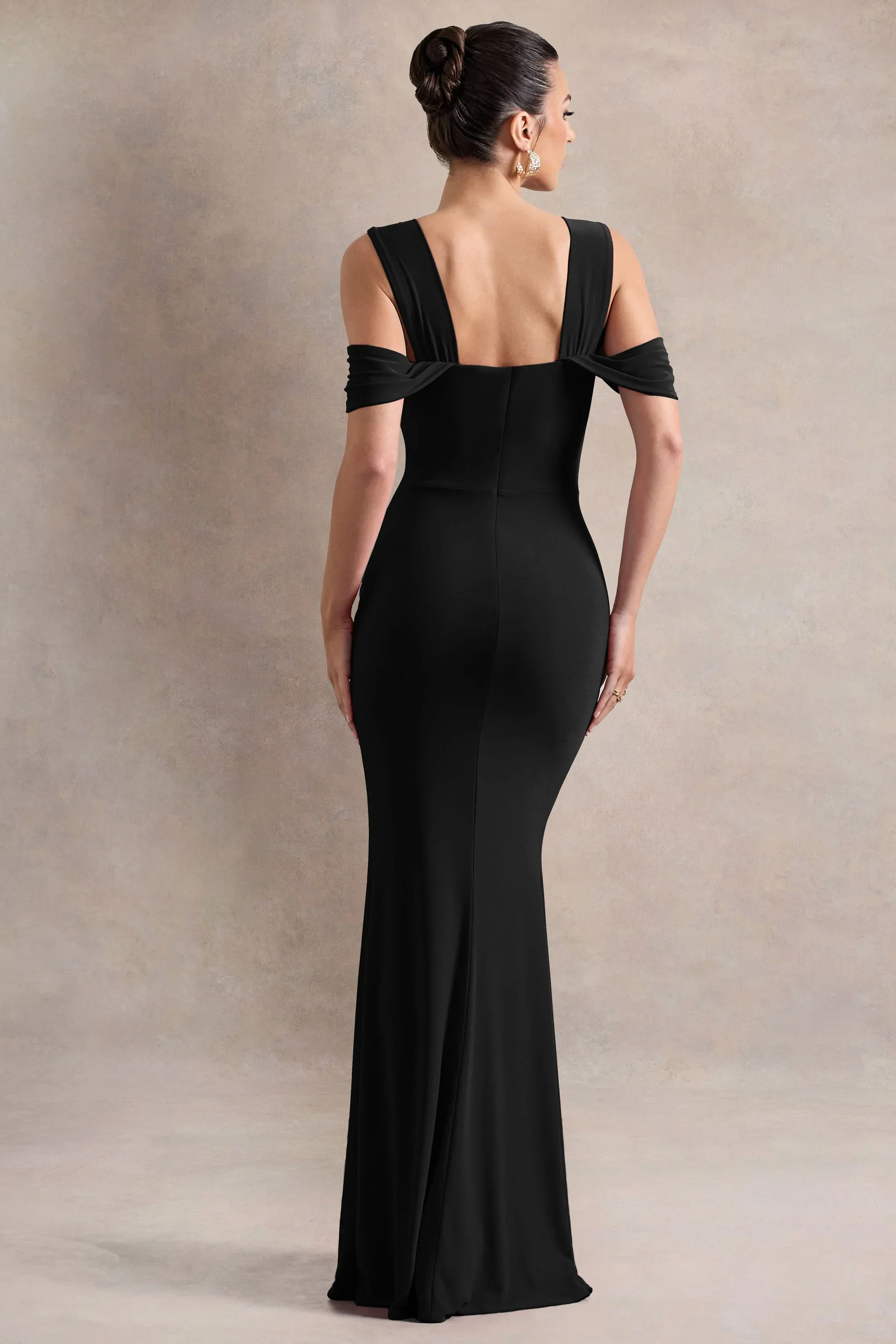 Amoura | Black Square-Neck Draped Wrap Maxi Dress