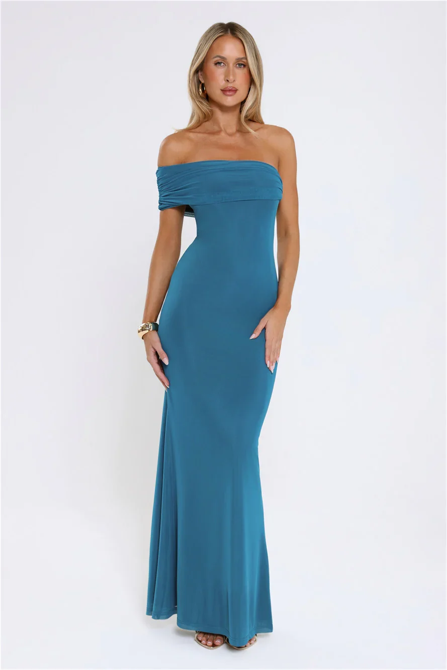 Contemporary Glow Off Shoulder Maxi Dress Teal