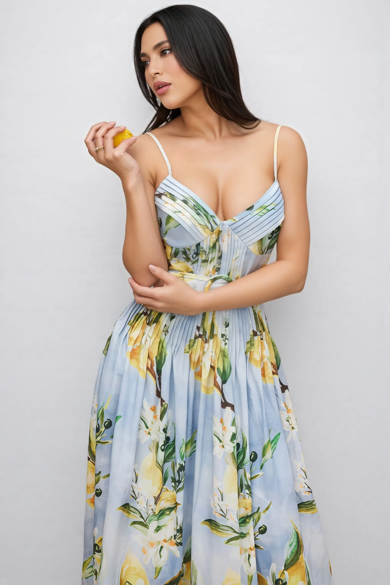 Paca Lemon Print Spaghetti Strap Maxi Dress