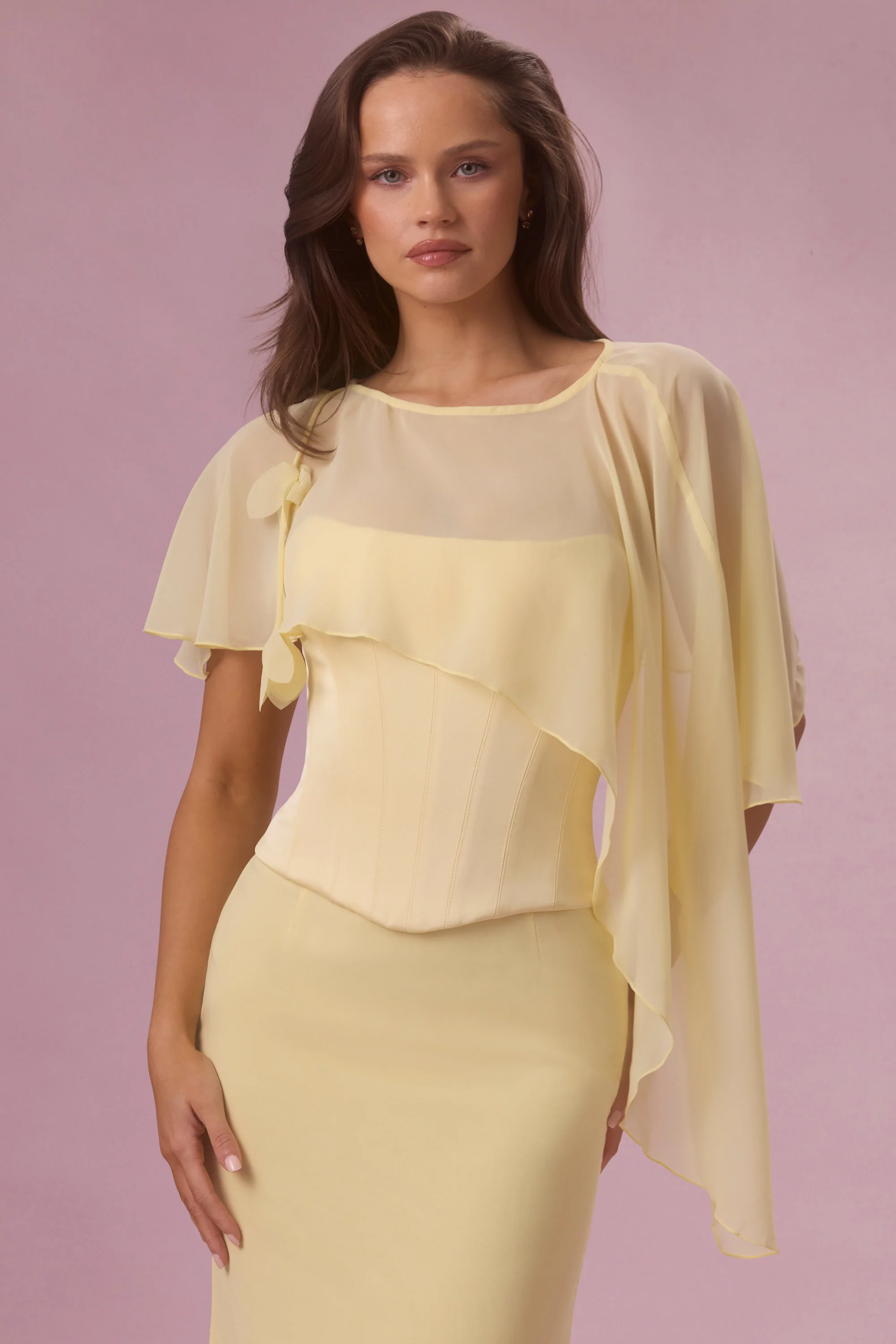 Premium Chiffon Cape in Butter Yellow