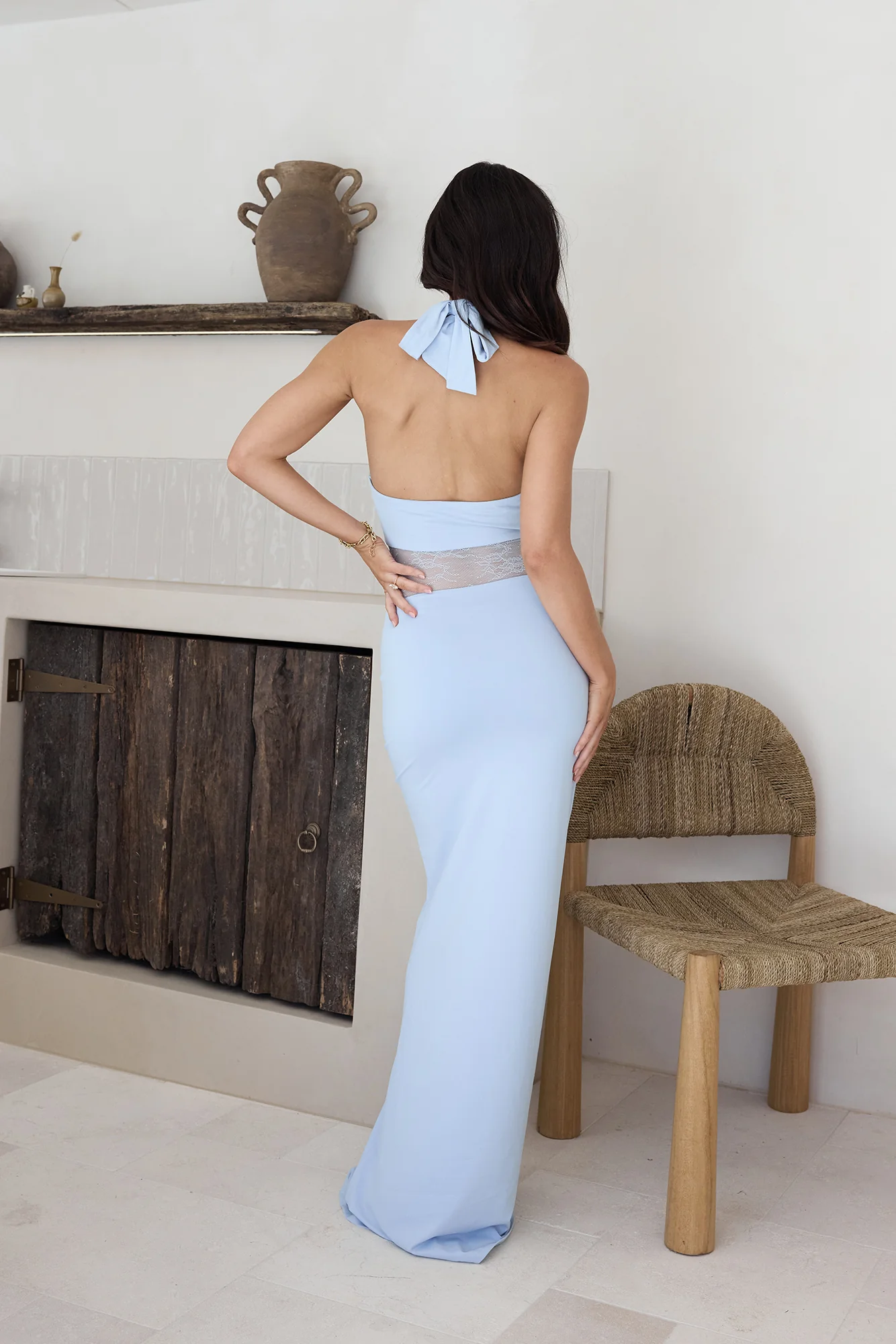 Sleek Icon Halter Maxi Dress Blue