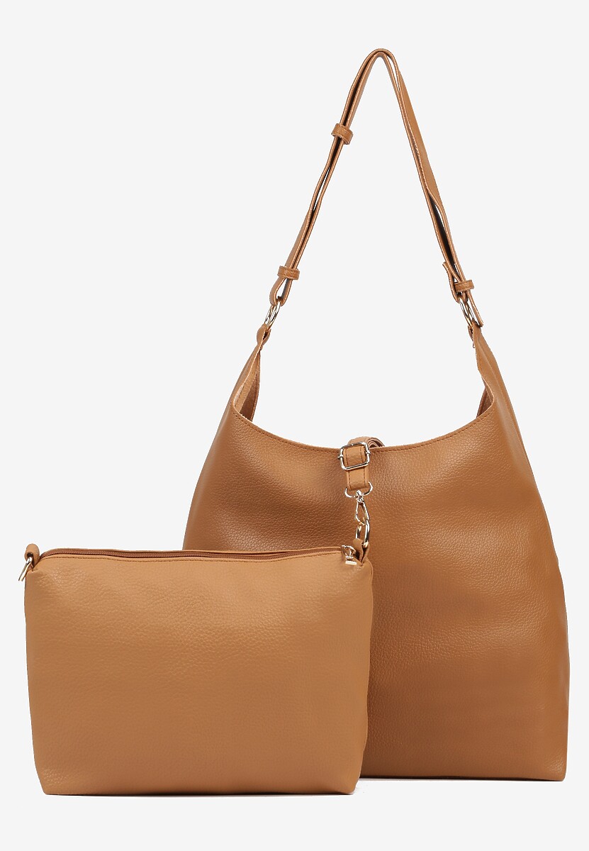 Jasnobrązowa Torebka Hobo z Kosmetyczką i Paskiem Crossbody Zarosea