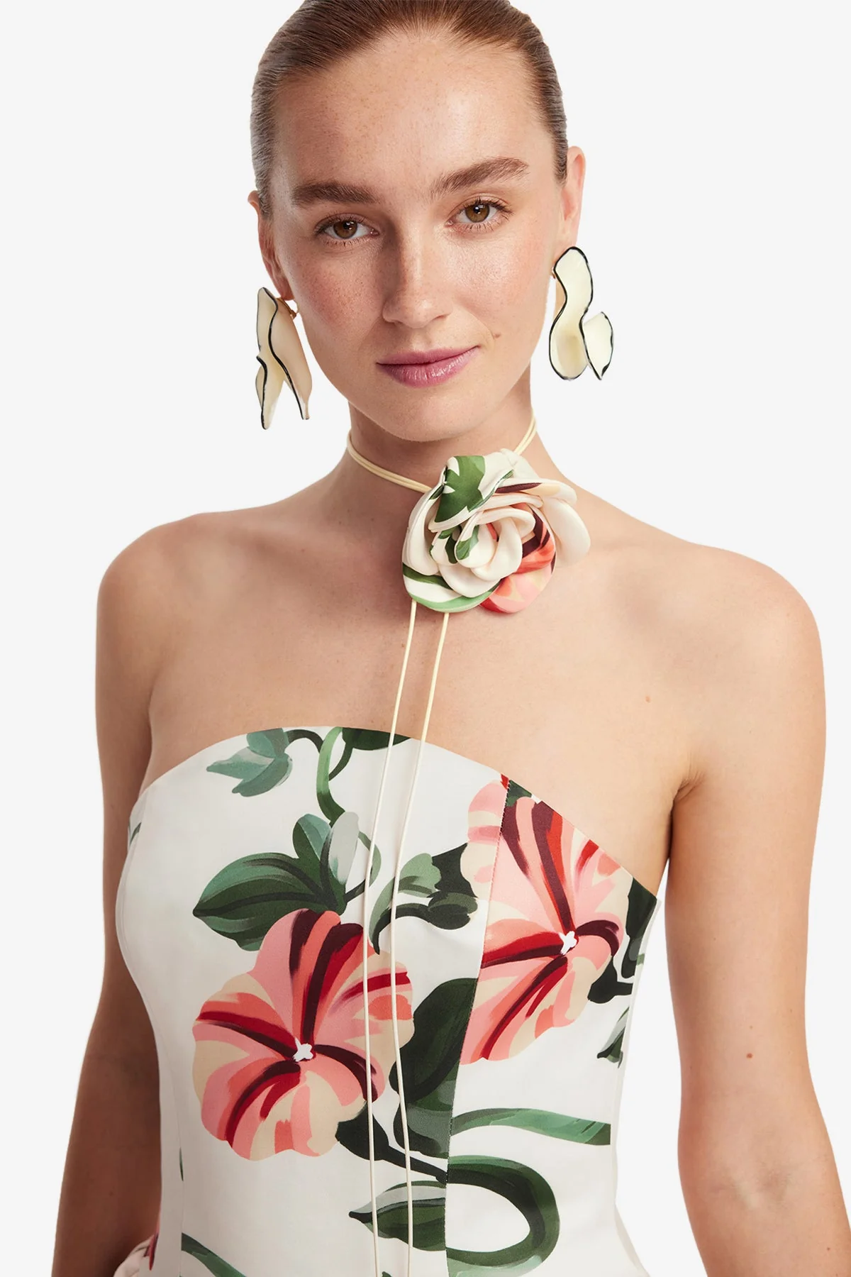 Violet Bustier Maxi Dress - Vine Print in Snow