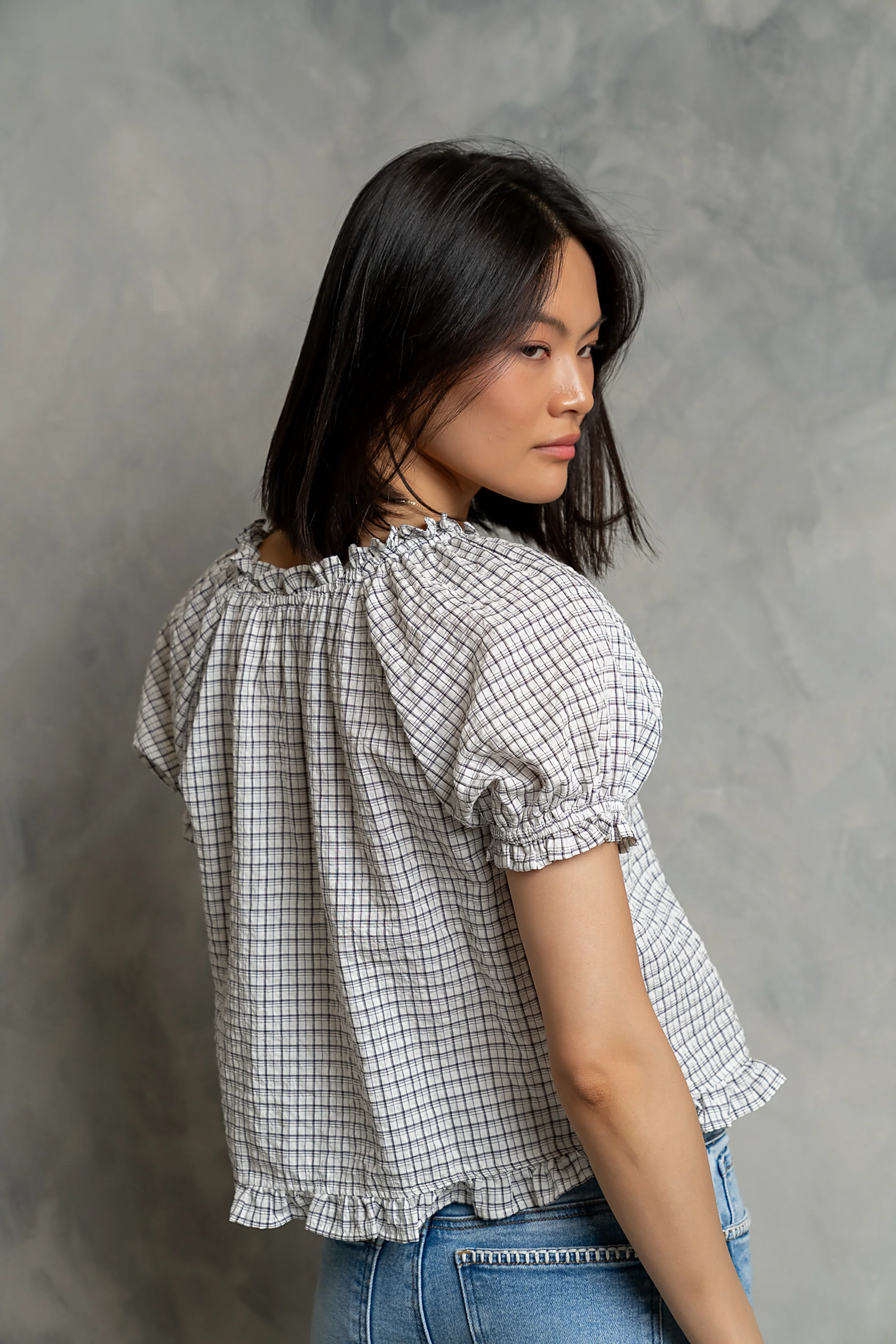 Gabi Plaid Blouse in Ivory
