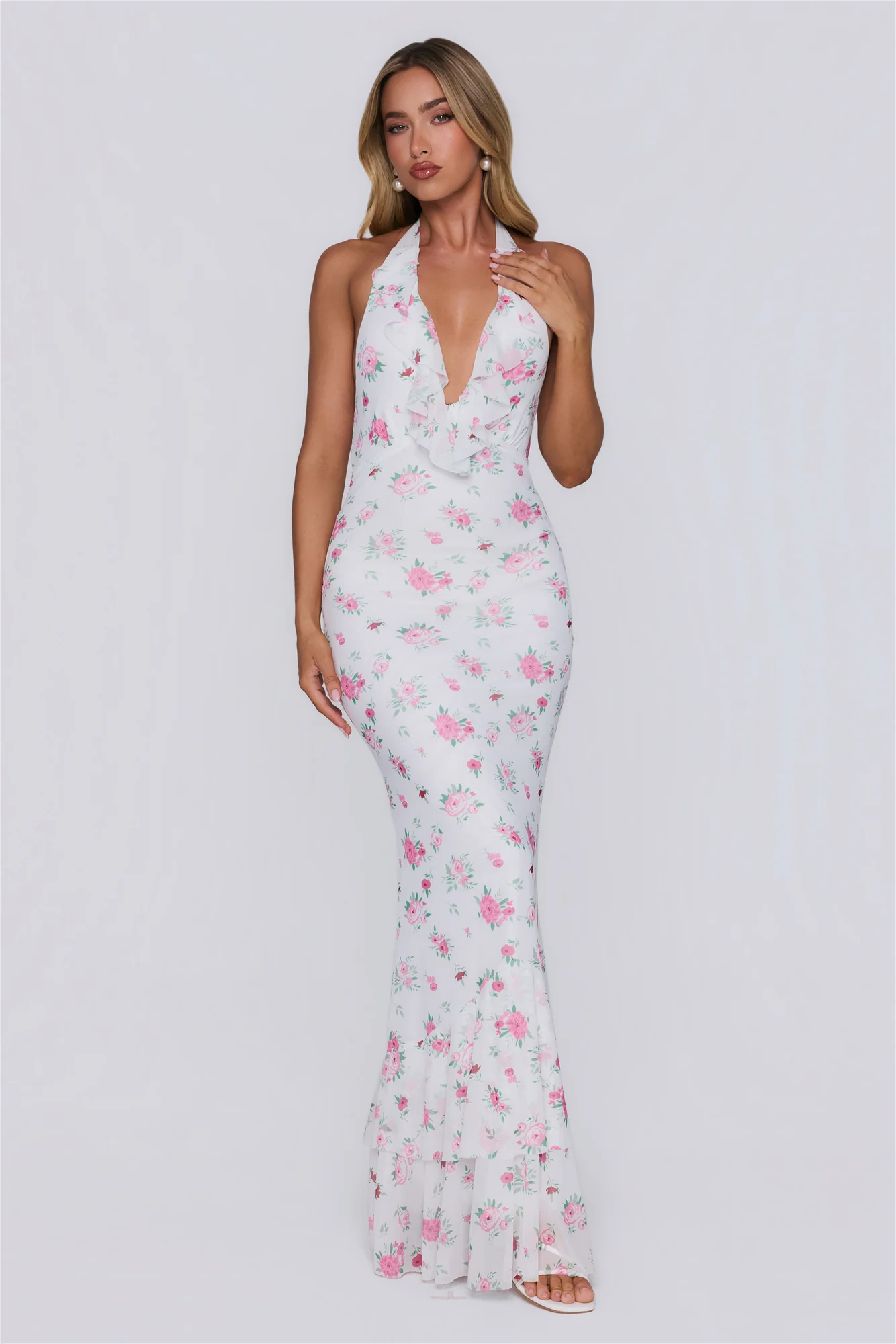 Little Luxe Halter Maxi Dress White