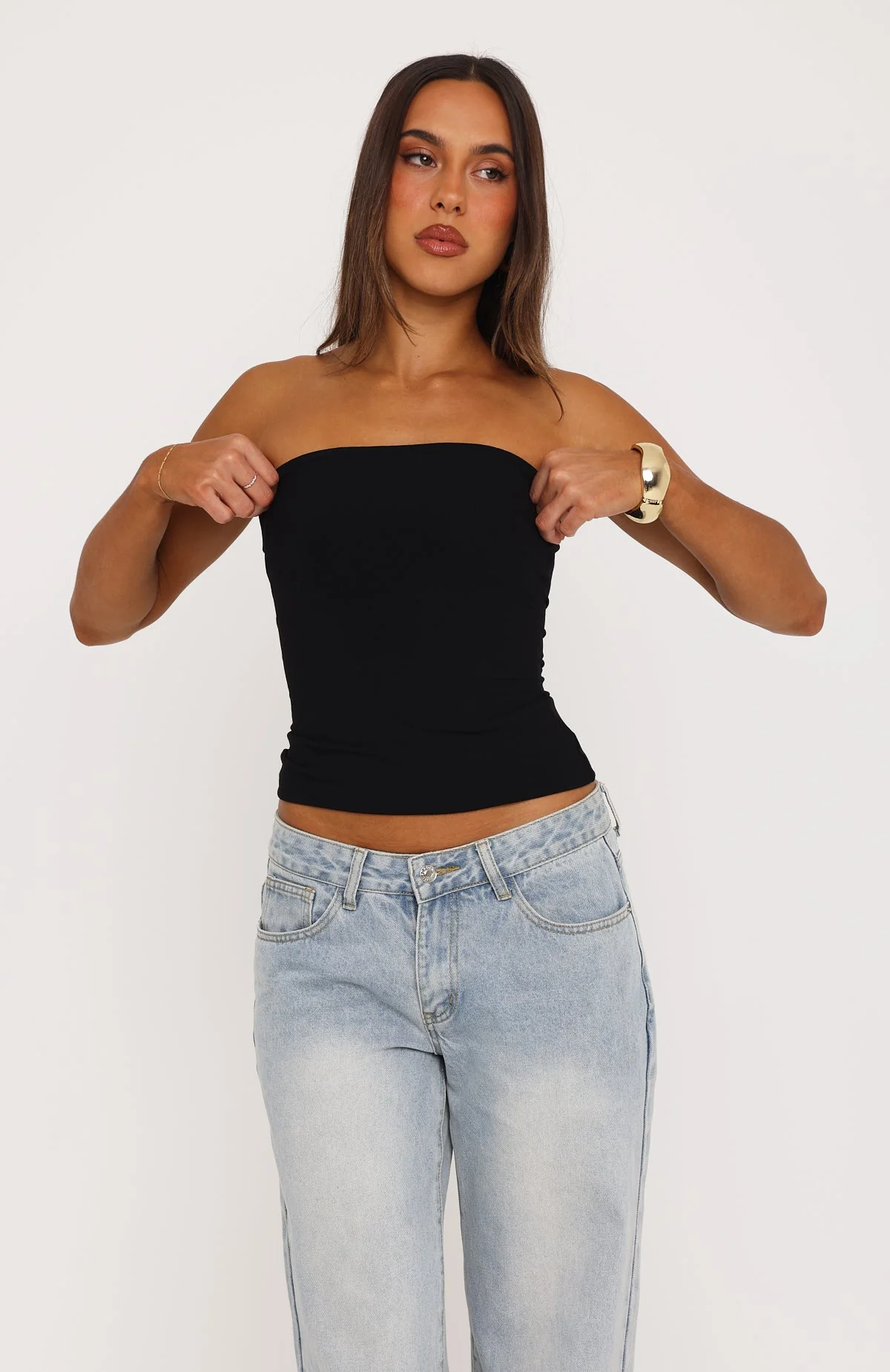 Tiny Drama Strapless Top Black