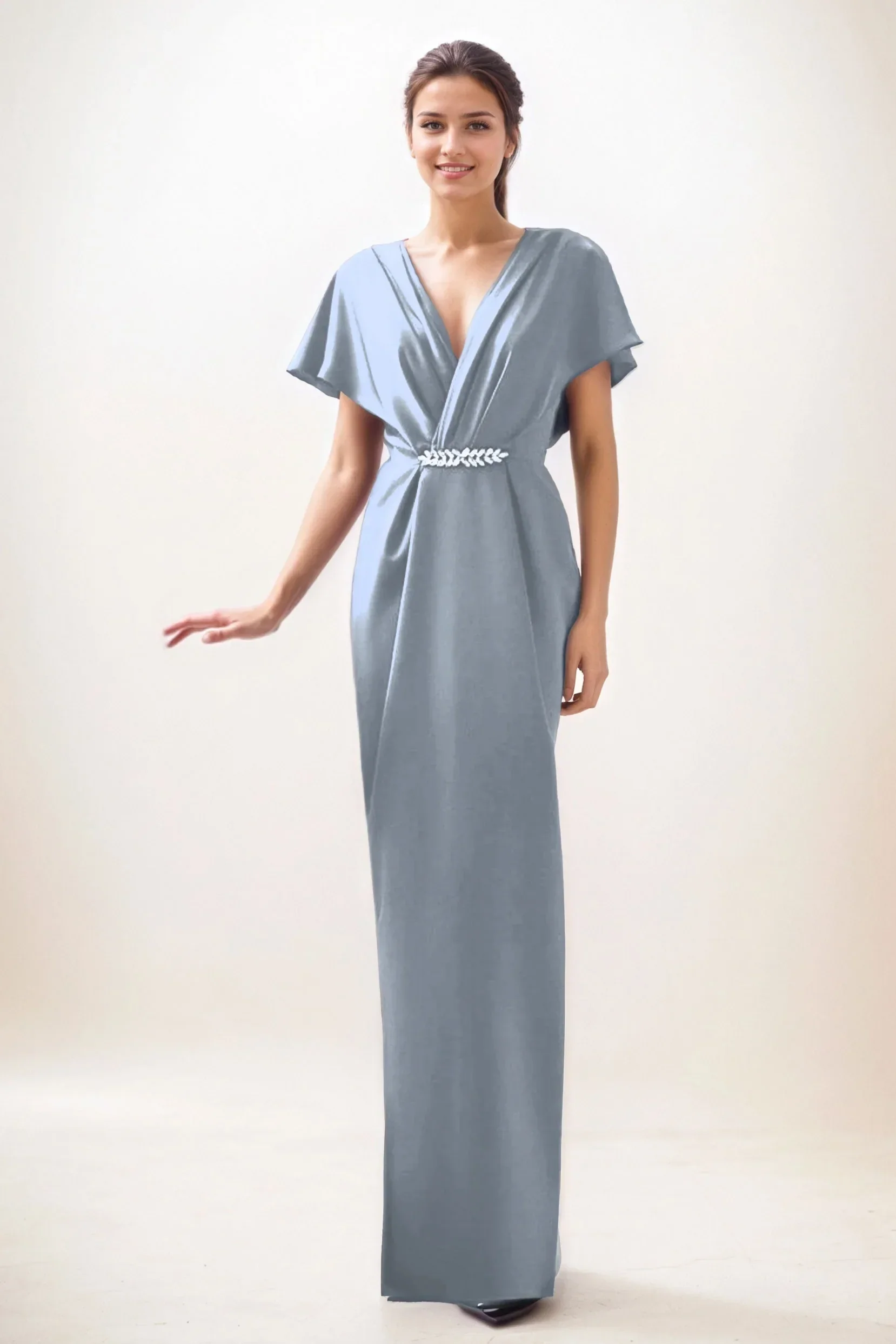 Sheath-Column Maxi Luxe Satin Wedding Guest Dress CG0299