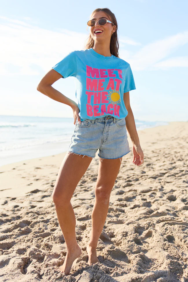 Meet Me At The Beach Blue Graphic Tee