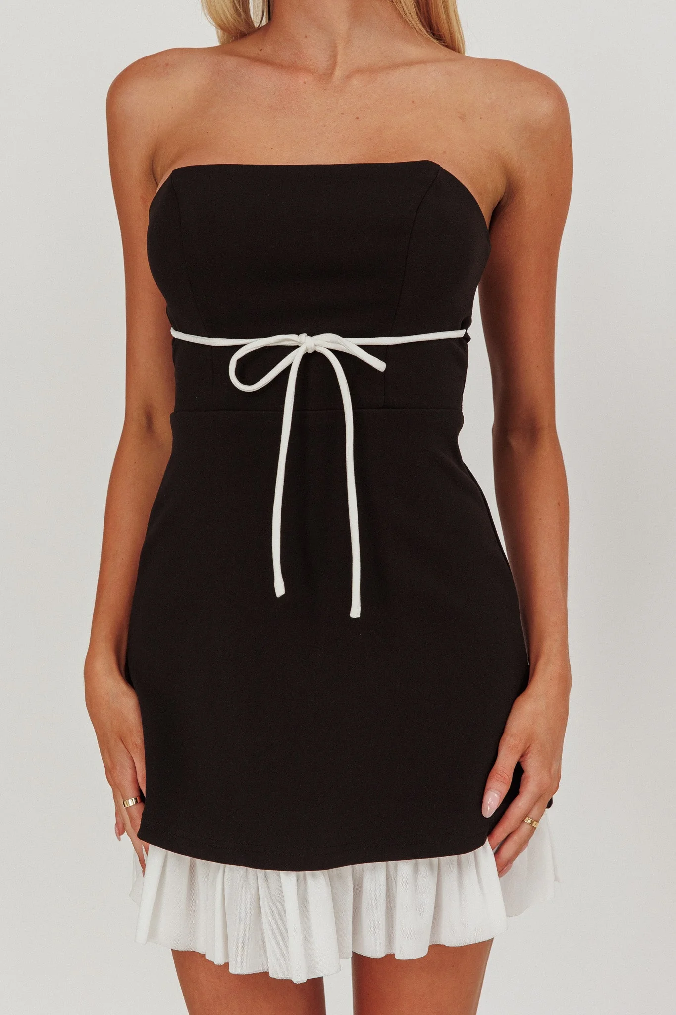 Statement Strapless String Tie Mini Dress Black - luluinthesky