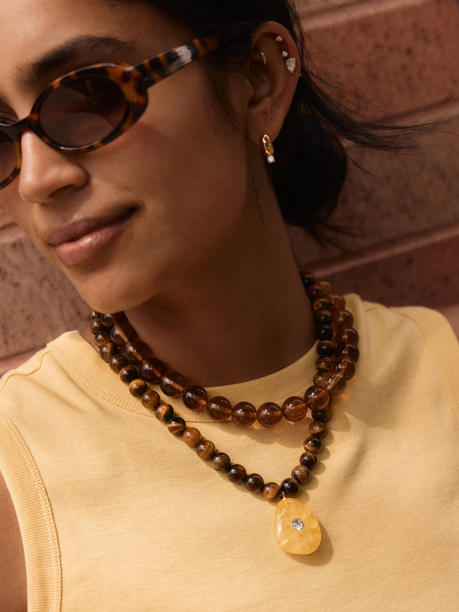 Jamie Semi-Precious Beaded Necklace - Tiger's Eye/Citrine