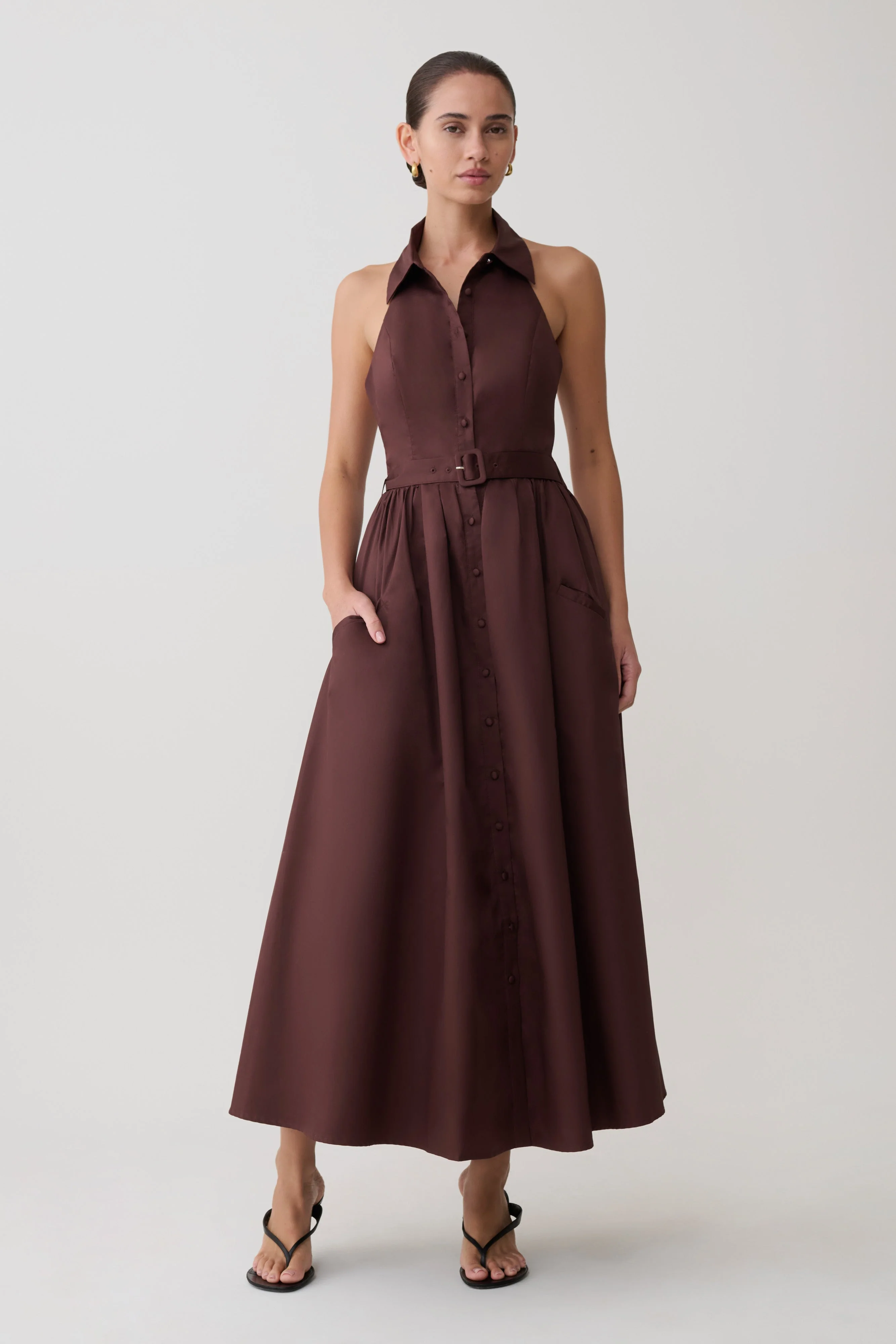 Cindy Collared Midi Dress - Chocolate