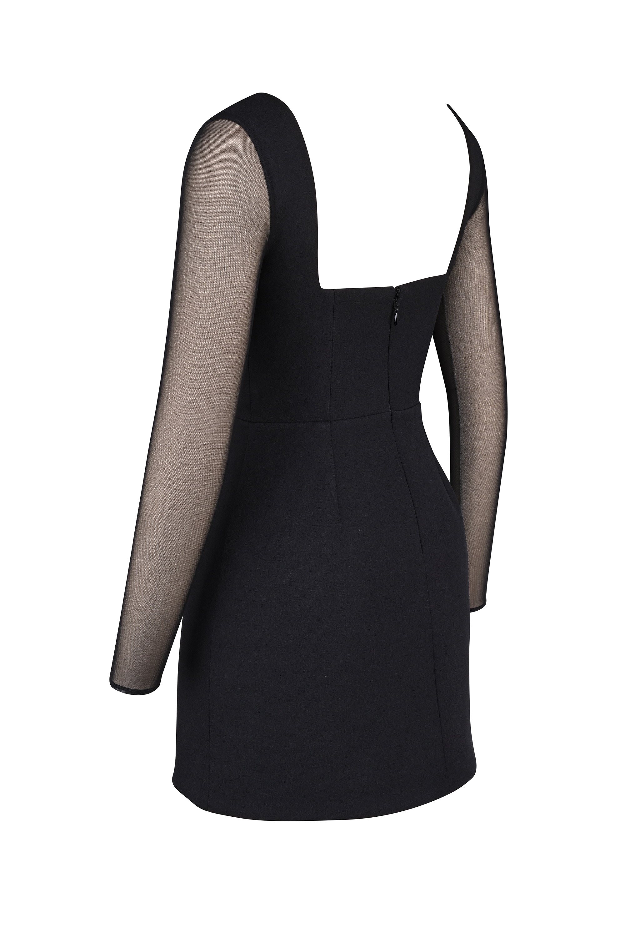 Black Stretch Crepe Plunge Mini Dress