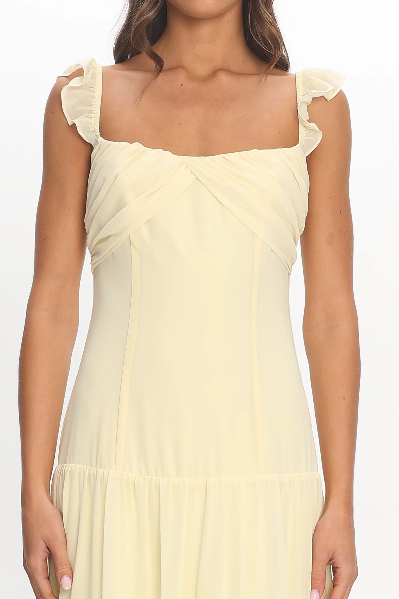 Haisley Drop Waist Ruffle Maxi Dress Butter - FASHION NOB
