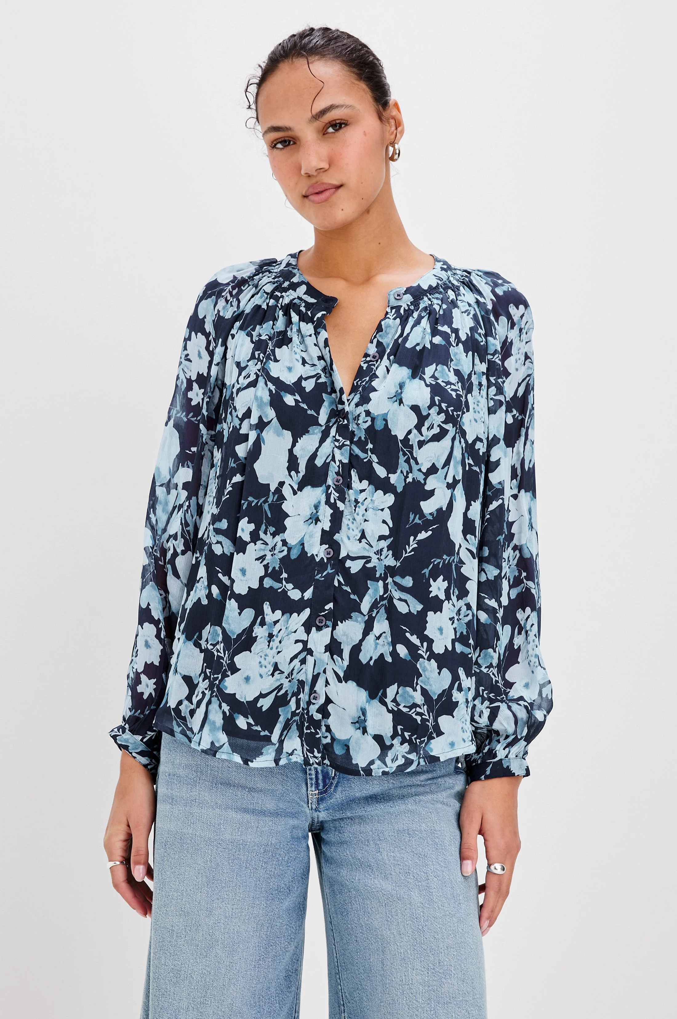 Nessie Top - Indigo Blossoms