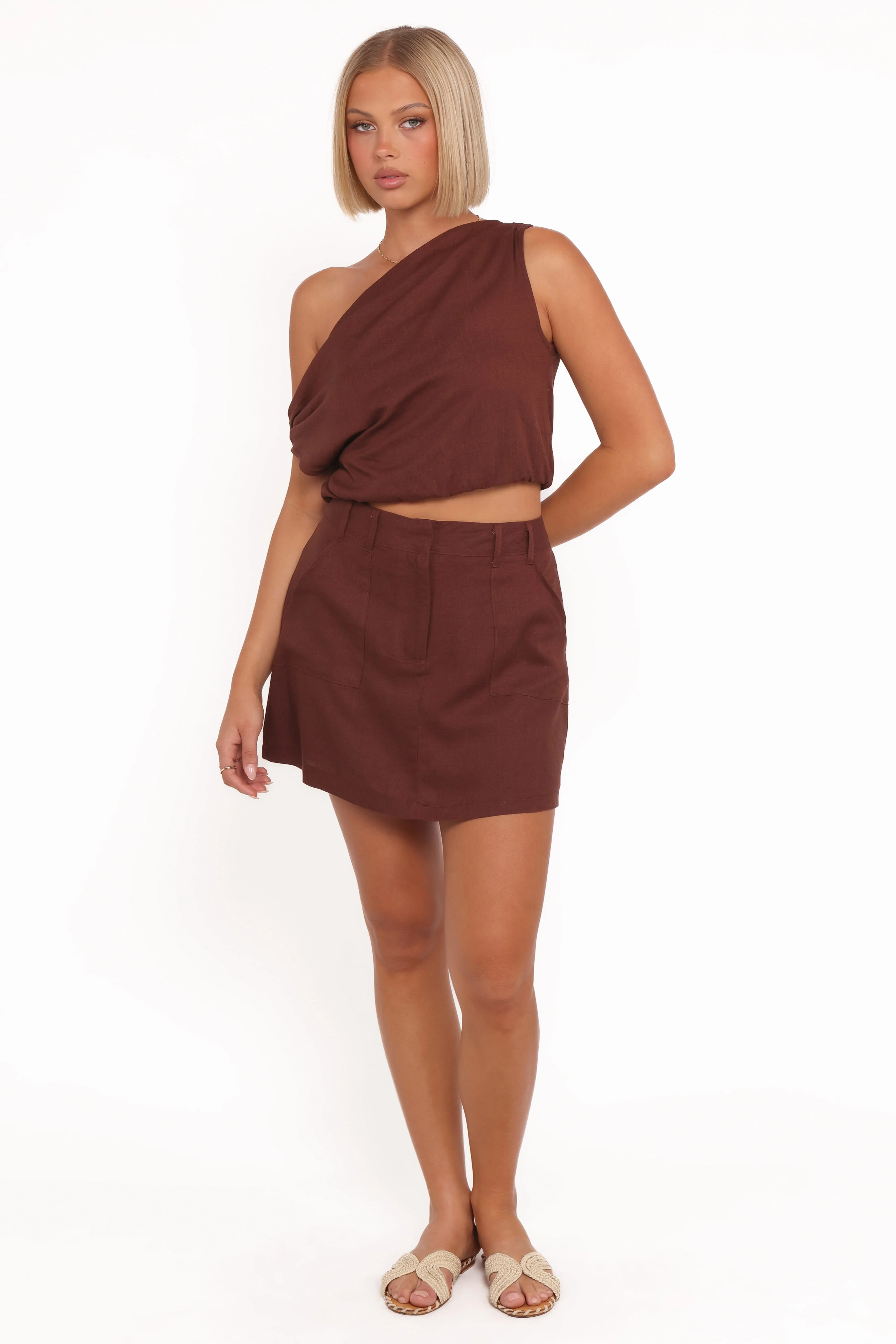 Shaw Off Shoulder Top - Chocolate Brown
