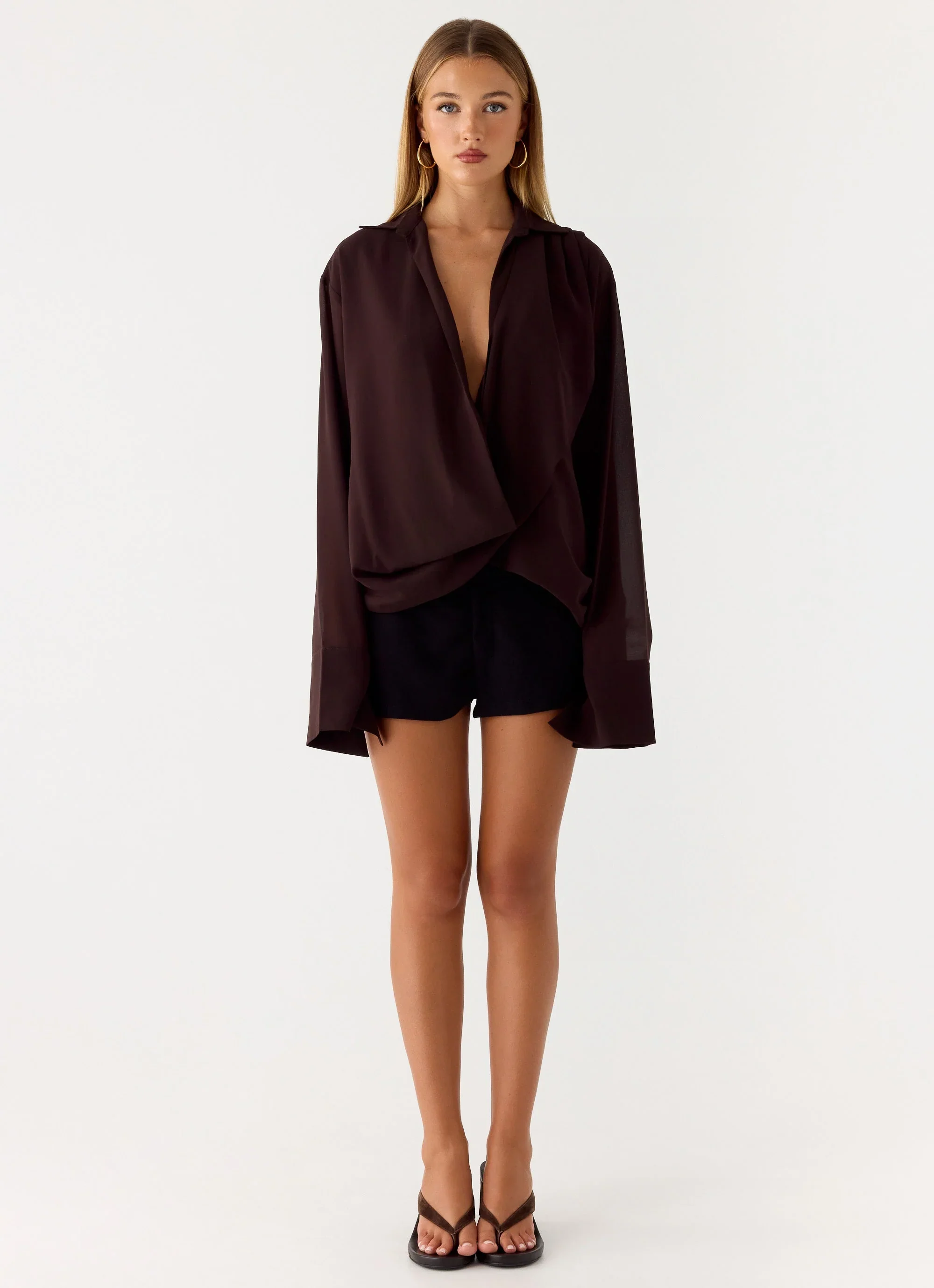 Annah Wrap Shirt - Chocolate