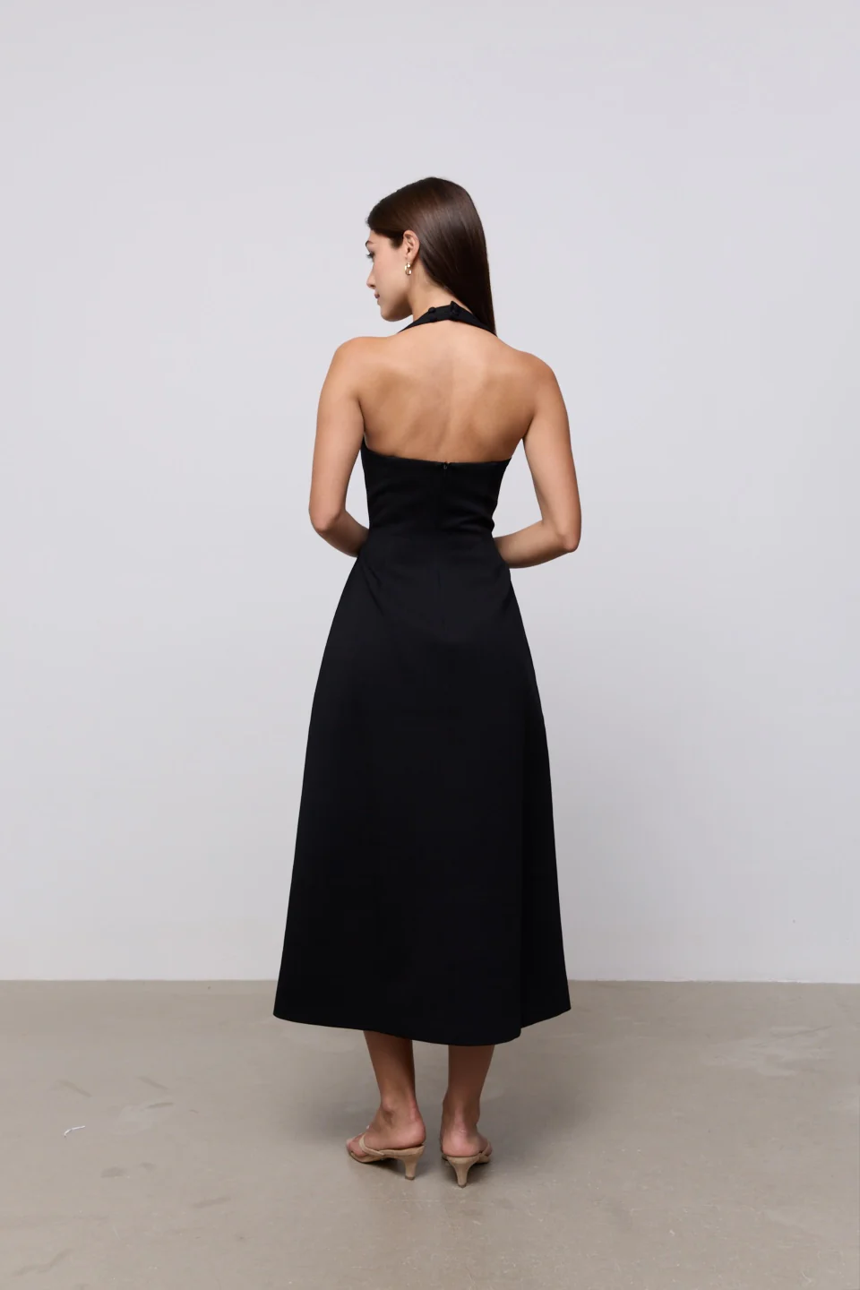 Cotton Mix Halter Midi Dress