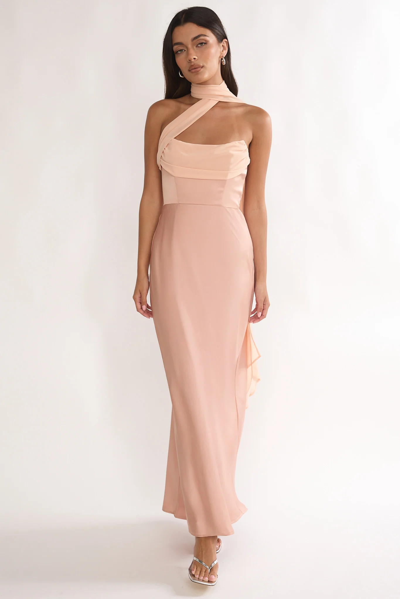 Merisalyn Strapless Scarf Maxi Dress Apricot