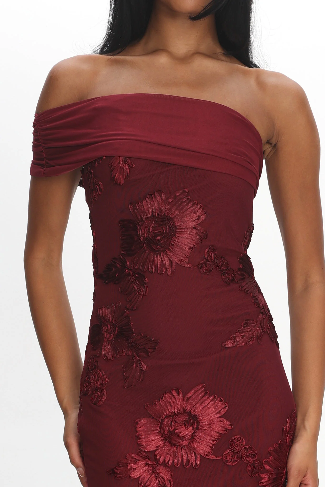 Gala One-Shoulder Maxi Dress Embellished Wine