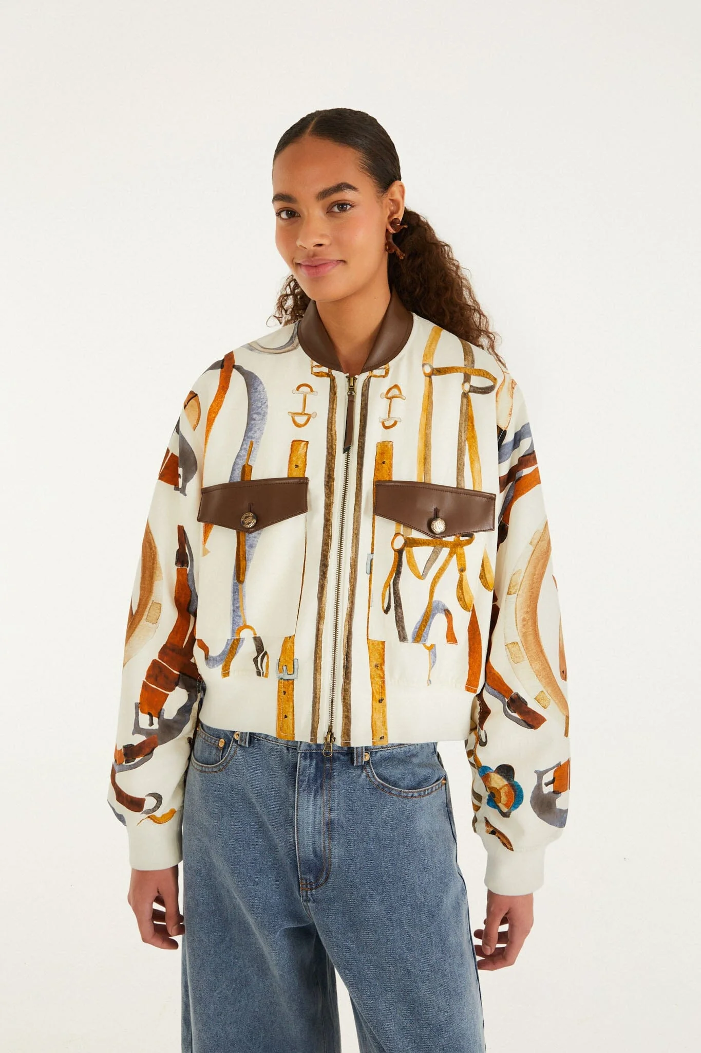 Off-White Equestrian Scarf Pockets Bomber Jacket