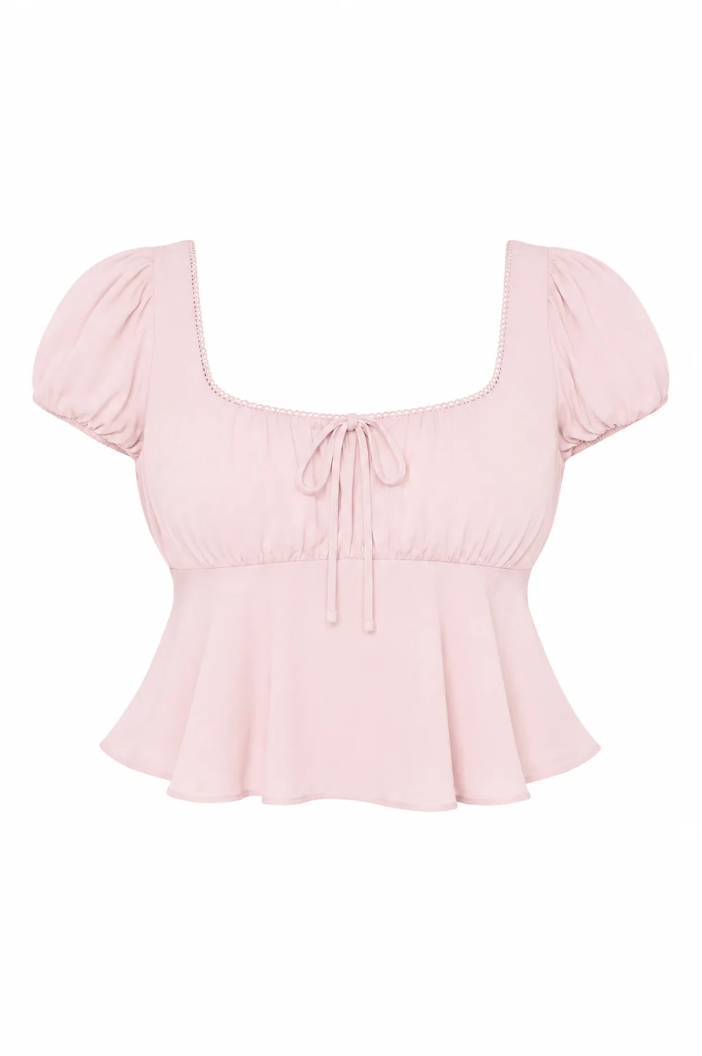 Satin Puff-Sleeve Peplum Crop Top