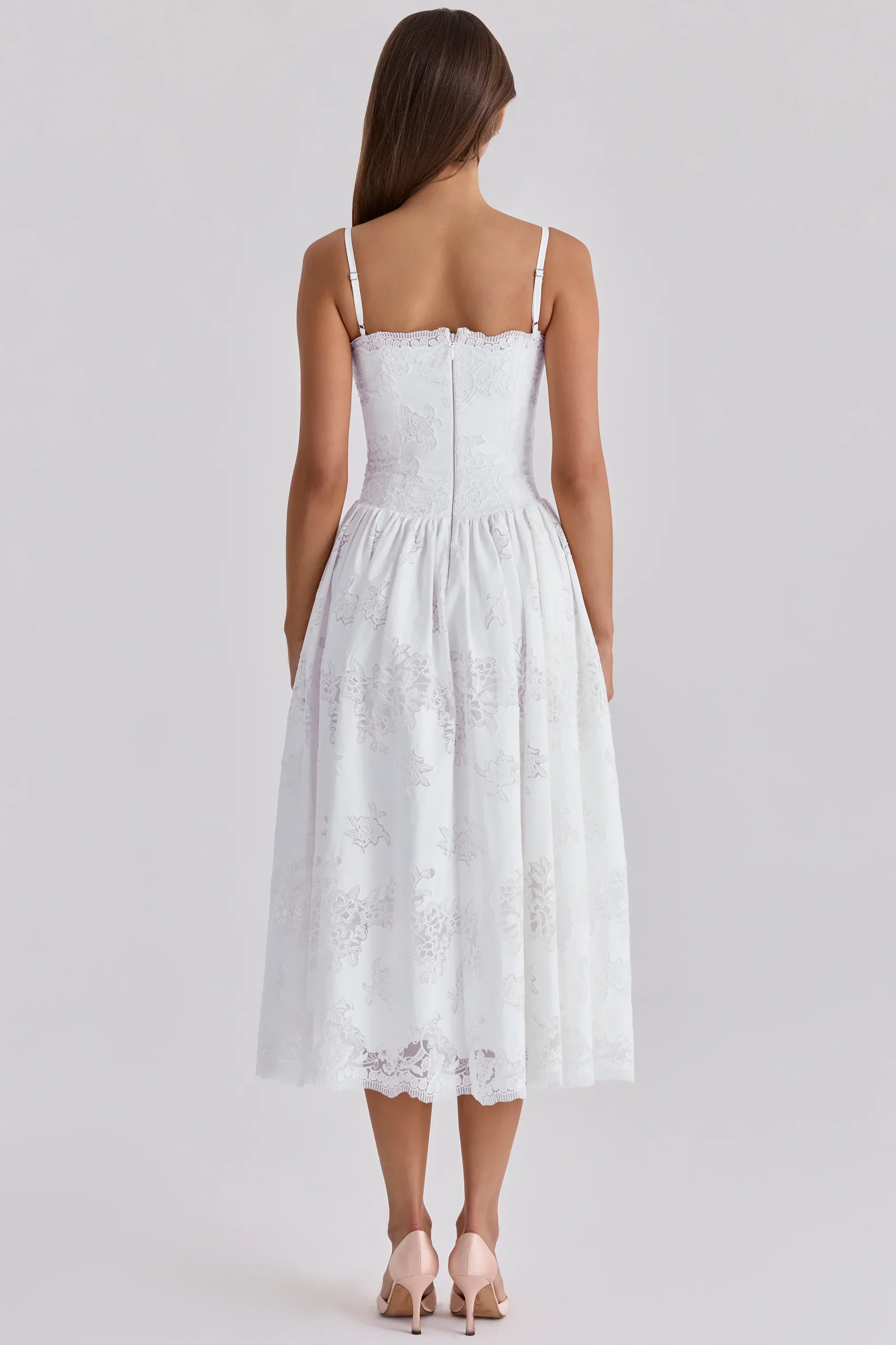 White Custom Lace + Cotton Midi Sundress