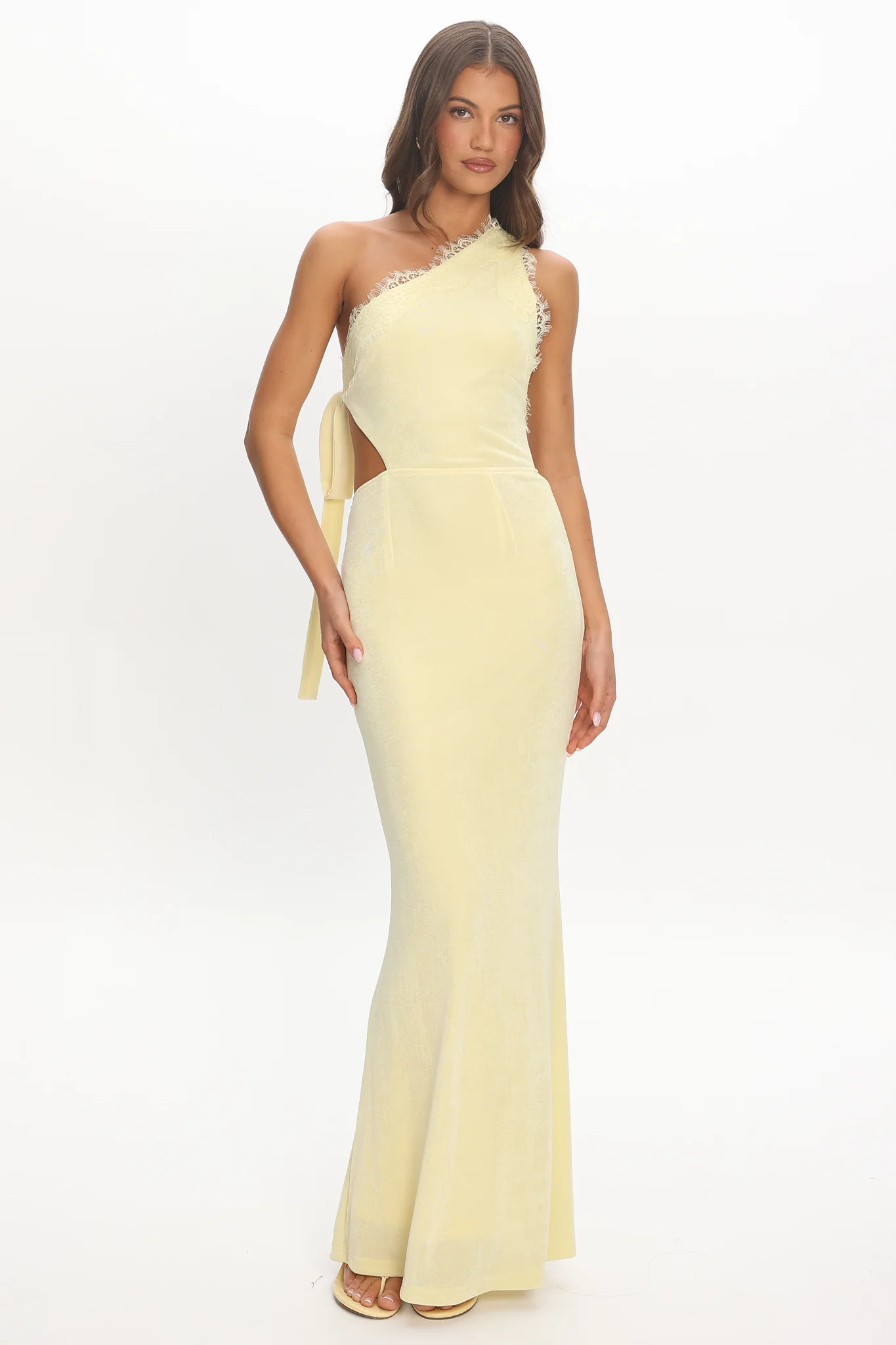Olaya Cut-Out Lace Trim Maxi Dress Yellow