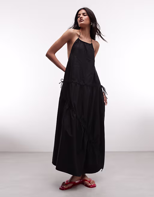 COLLUSION high neck channel detail maxi dress in black