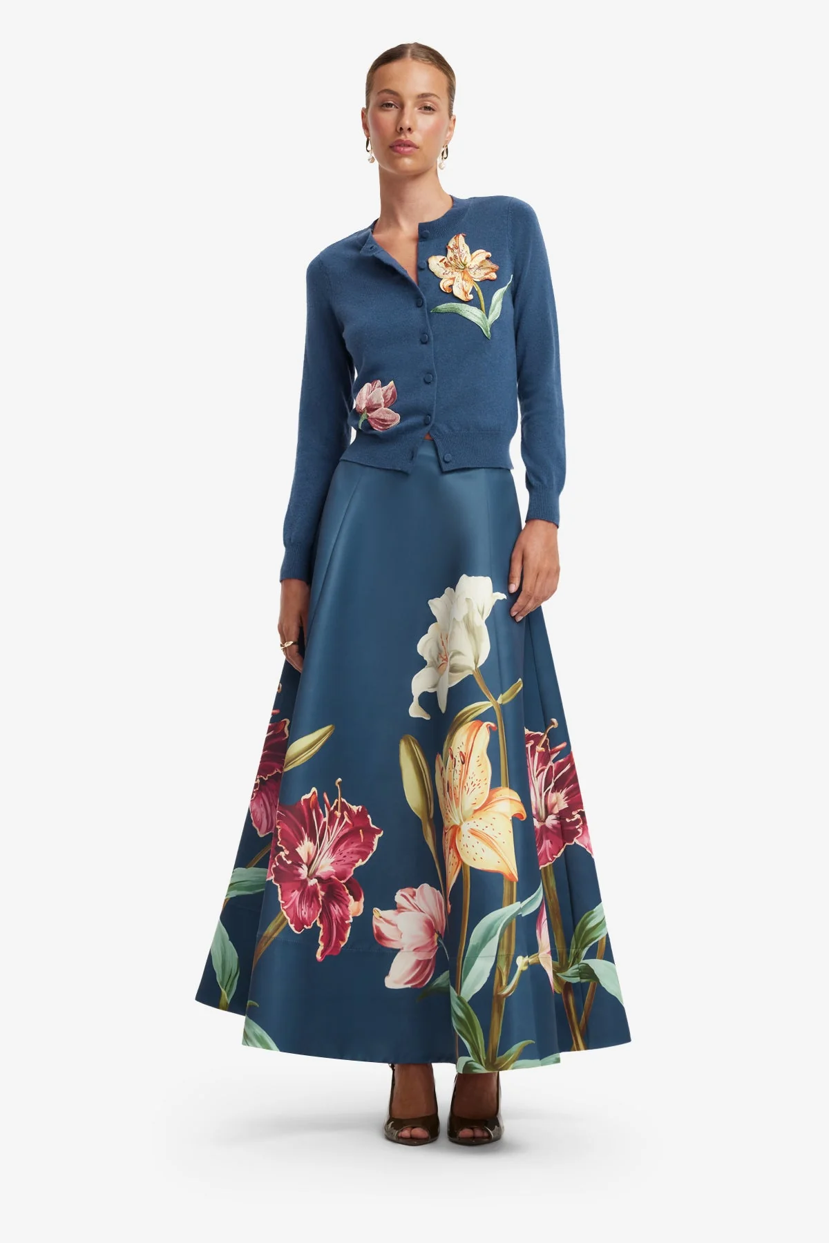 Elina Maxi Skirt - Lily Print in Indigo