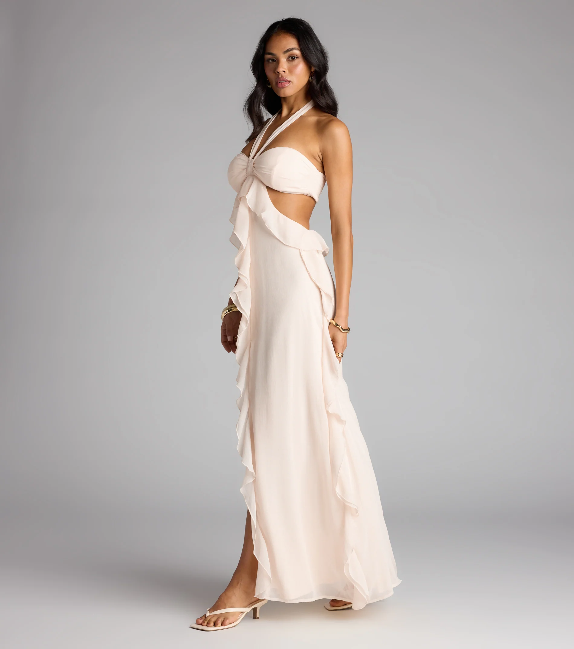 Ruffle and Ready Chiffon Halter Maxi Dress - FASHION NOB