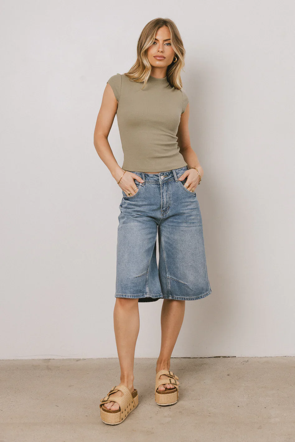 Noel Mock Neck Top in Light Olive