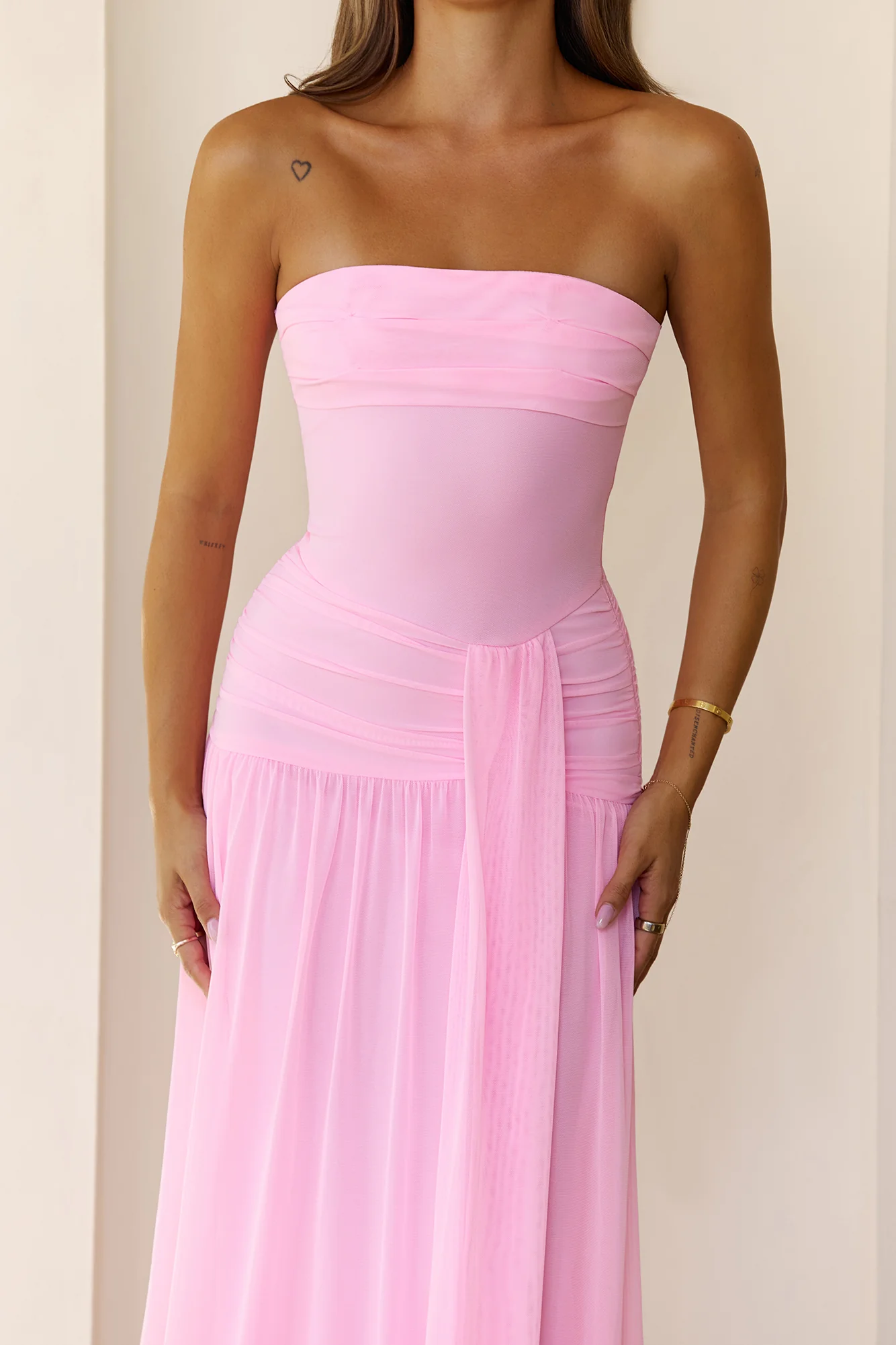 Spark Night Strapless Mesh Maxi Dress Pink