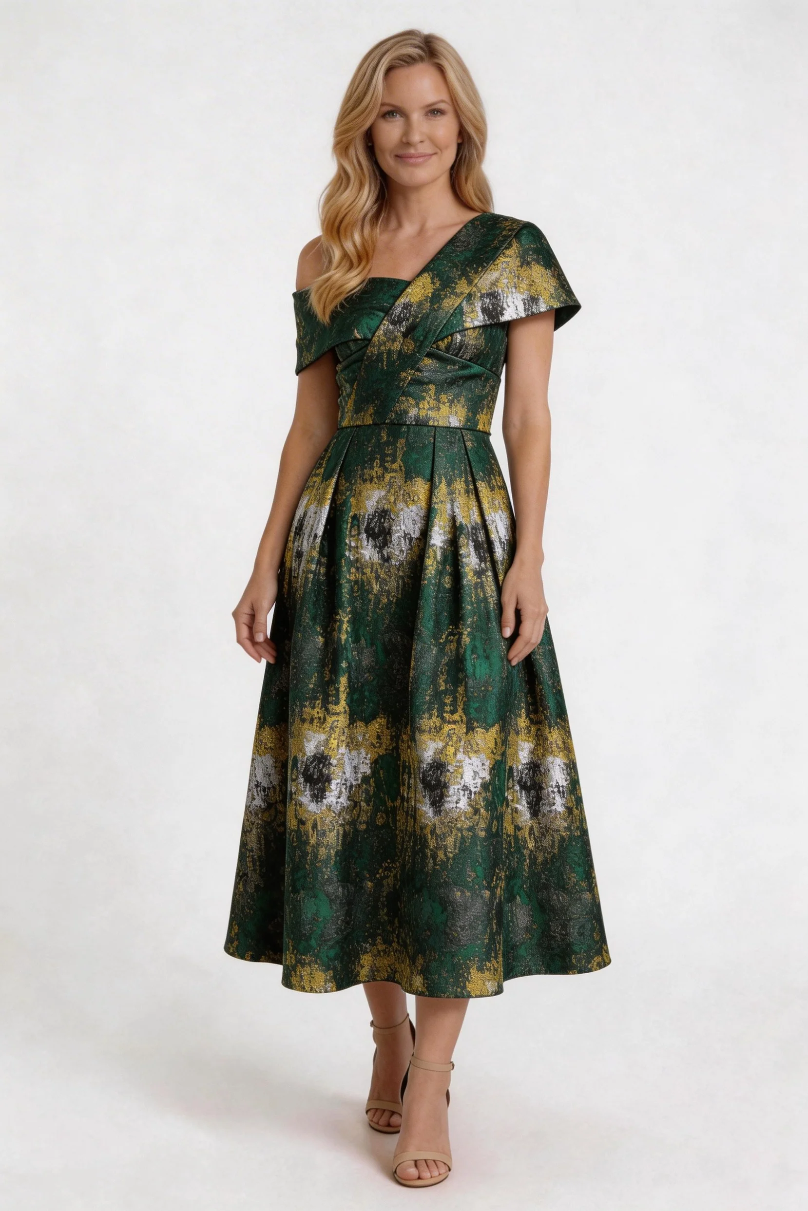 A-Line Tea-Length Jacquard Mother of the Bride Dress CM0421