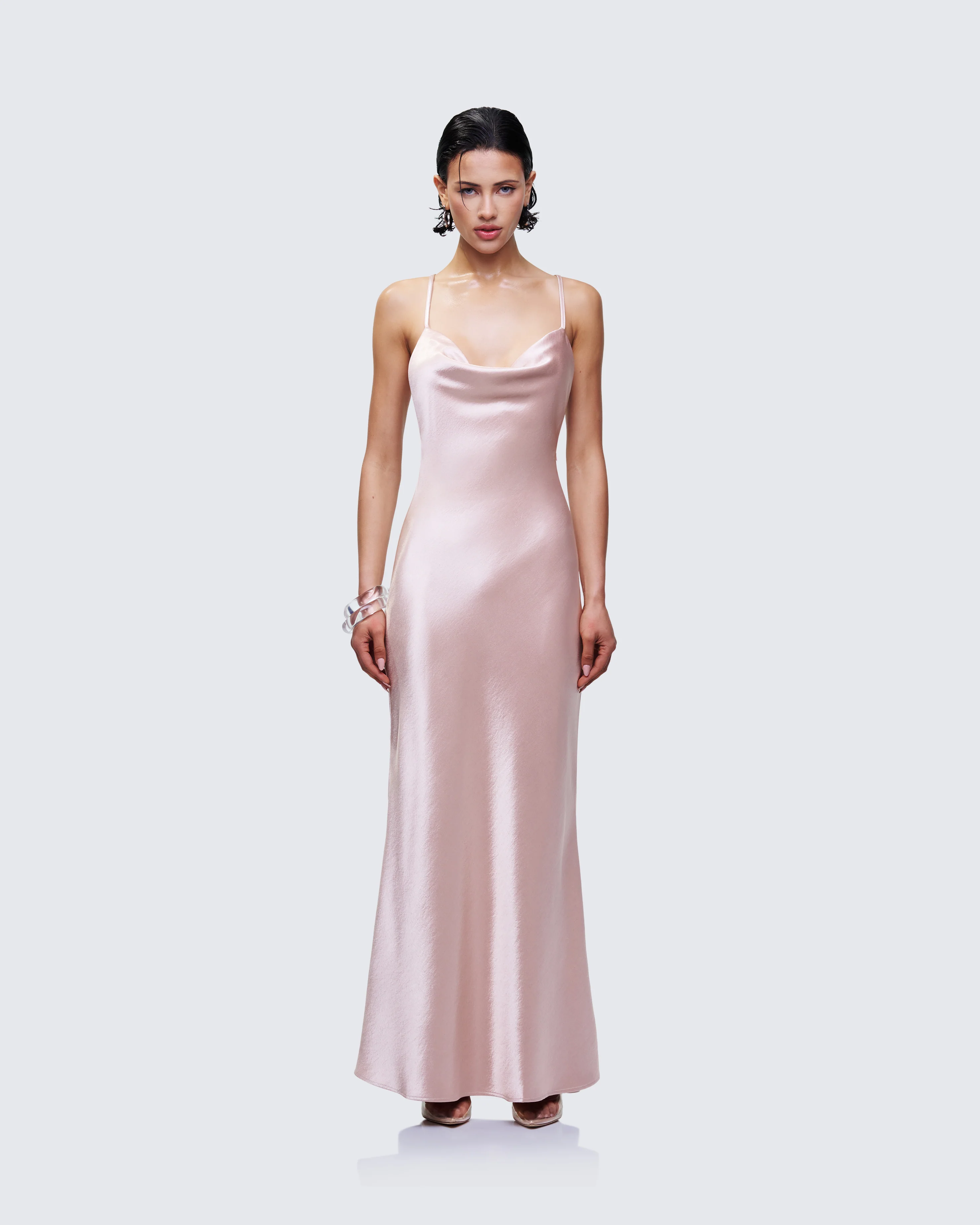 Elspeth Neutral Satin Bias Slip Maxi Dress