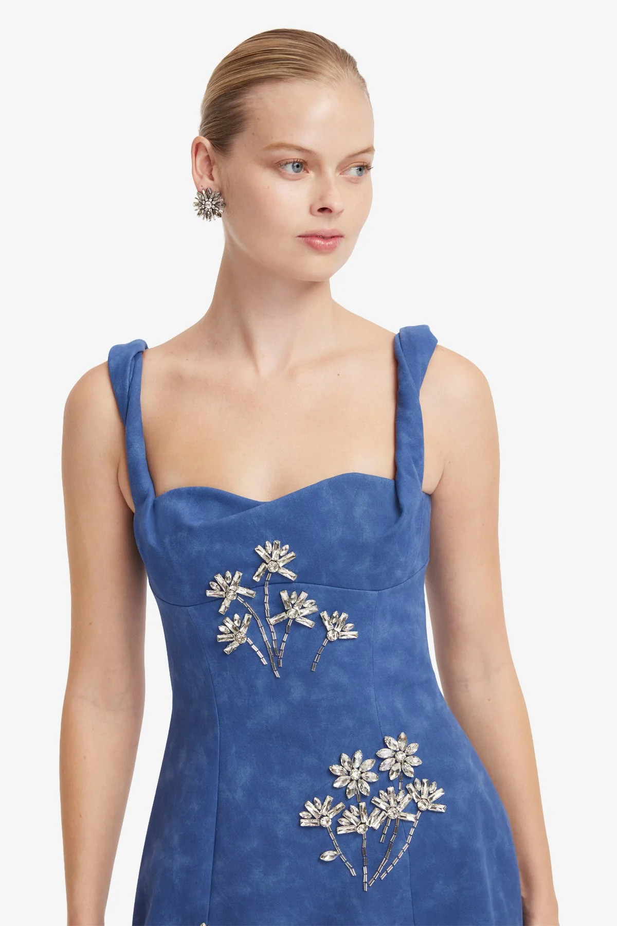 Beatrice Embellished Vegan Suede Midi Dress - Azure