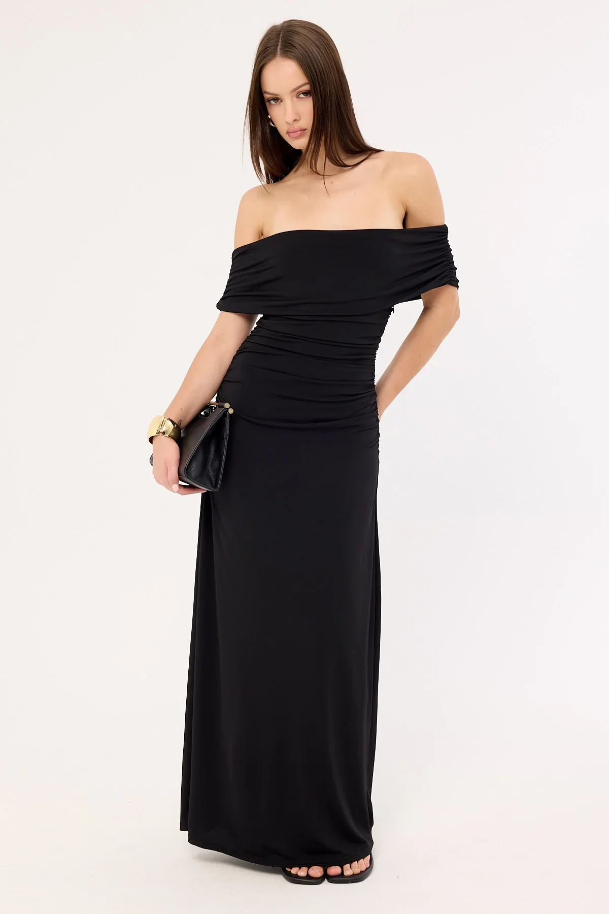 Perfect Stranger Rosetta Off Shoulder Maxi Dress Black