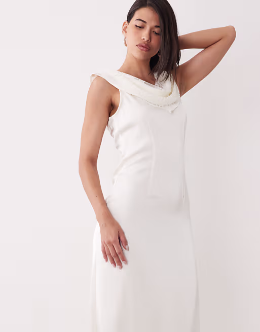 Vero Moda sleeveless satin maxi dress with lace detail in champagne