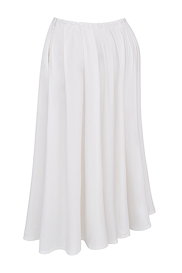 White Gathered Midi Skirt