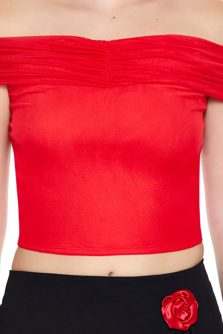 Mesh Off-the-Shoulder Crop Top