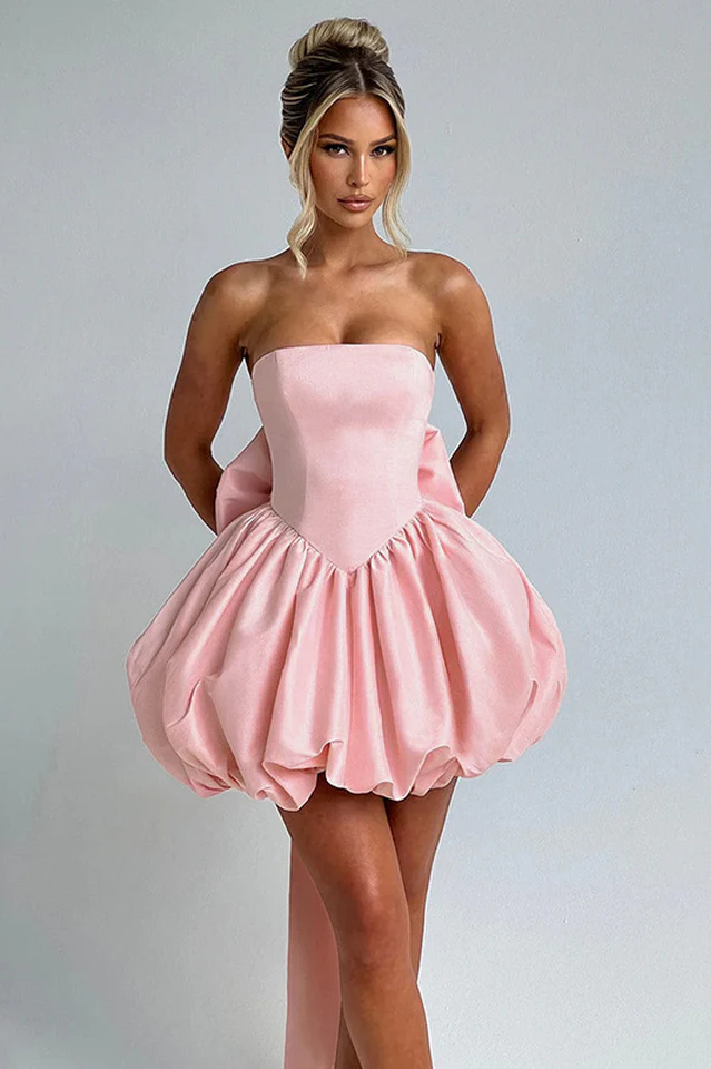 Strapless Bow Puff Mini Dress