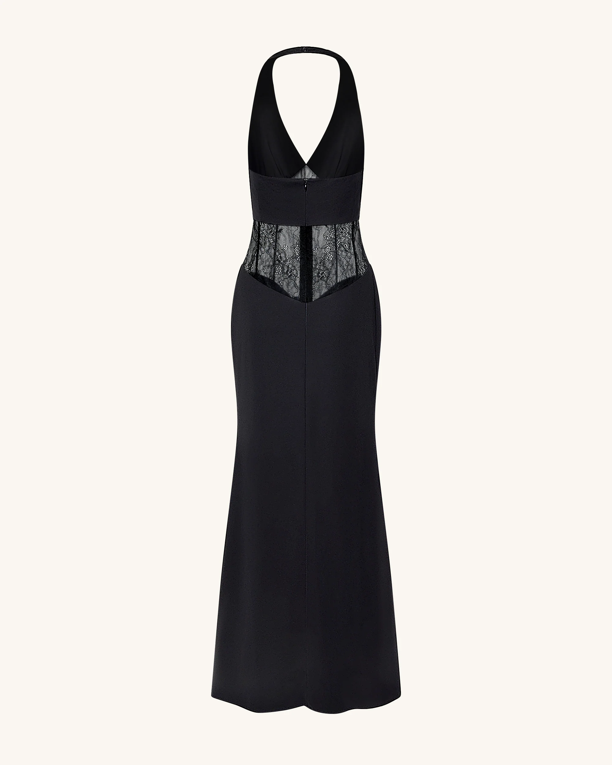 Ruched Lace Panel Maxi Dress - Black - FASHION NOB