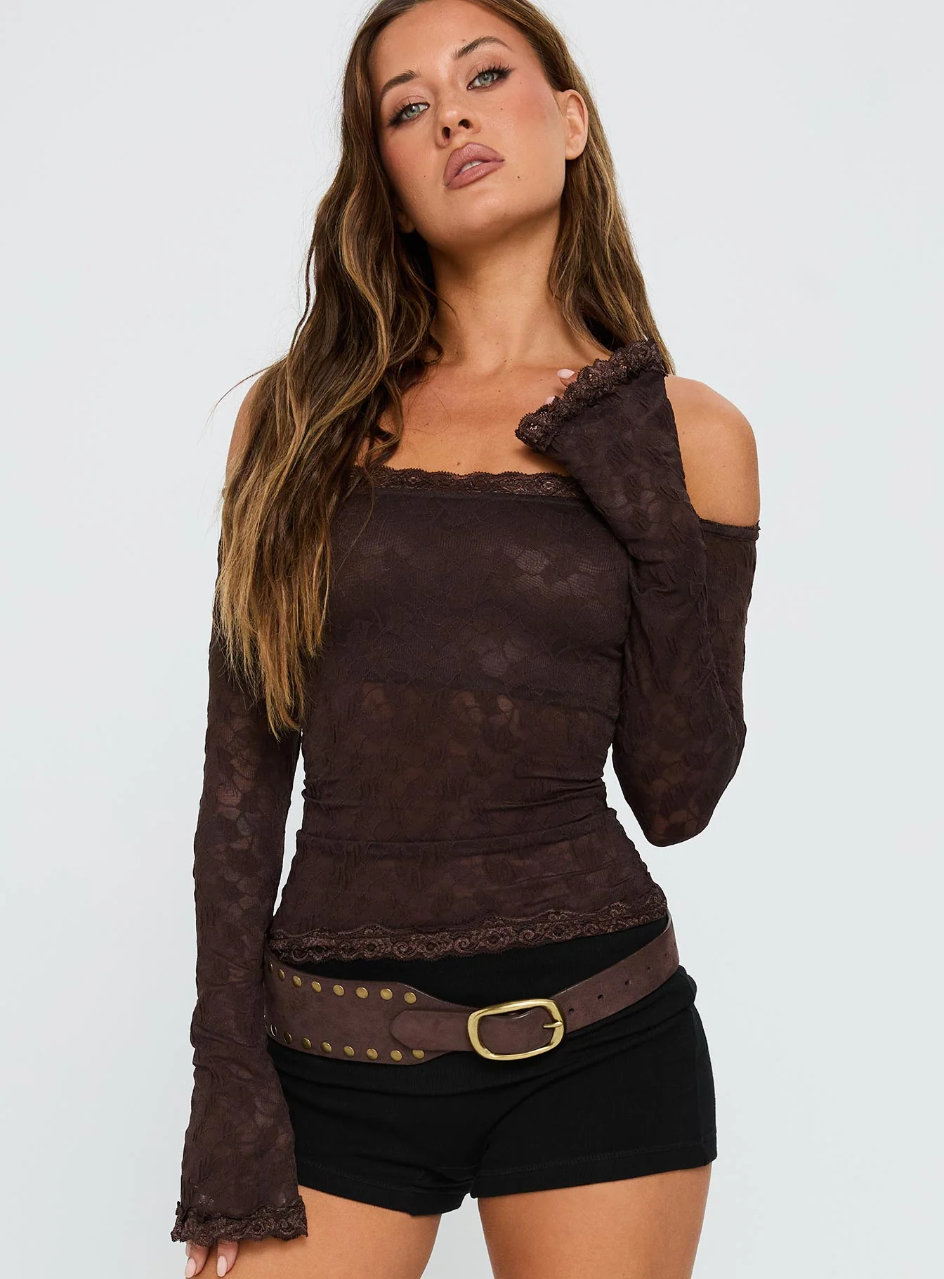 Mochapella Off The Shoulder Top Brown